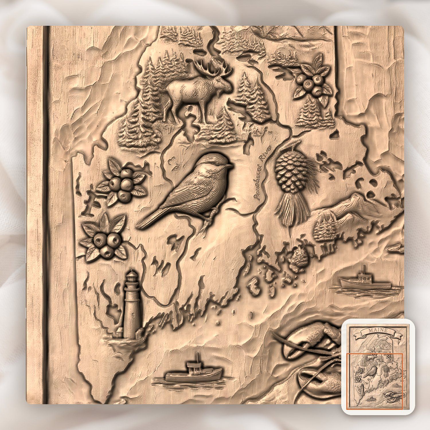 Maine State Map Nature Wildlife CNC Relief STL bas-relief STL — view 10