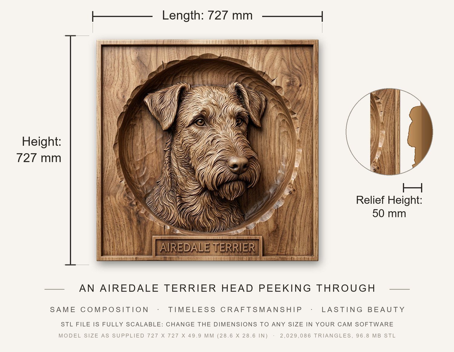 Majestic Airedale Terrier Portrait CNC Relief STL bas-relief STL — view 3