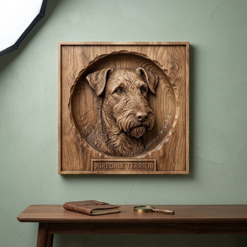 Majestic Airedale Terrier Portrait CNC Relief STL bas-relief STL — view 14