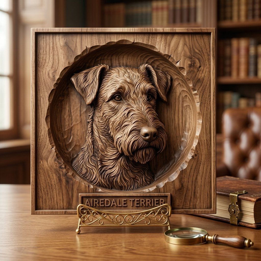 Majestic Airedale Terrier Portrait CNC Relief STL bas-relief STL — view 15