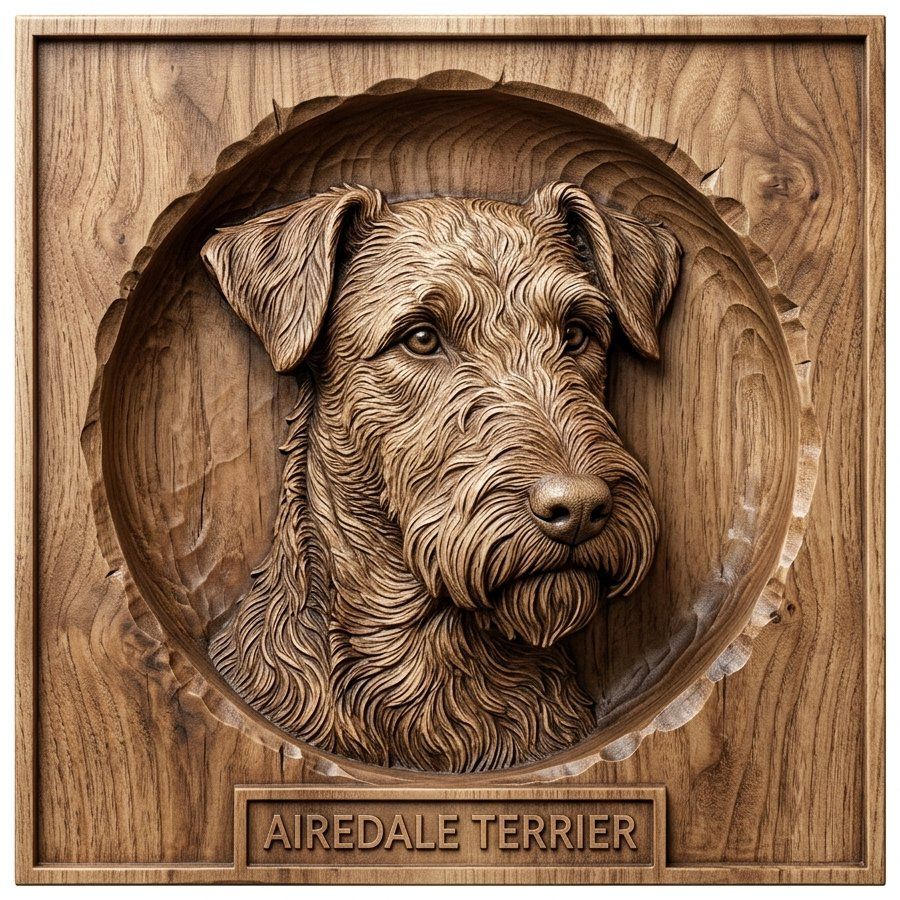 Majestic Airedale Terrier Portrait CNC Relief STL bas-relief STL — view 11