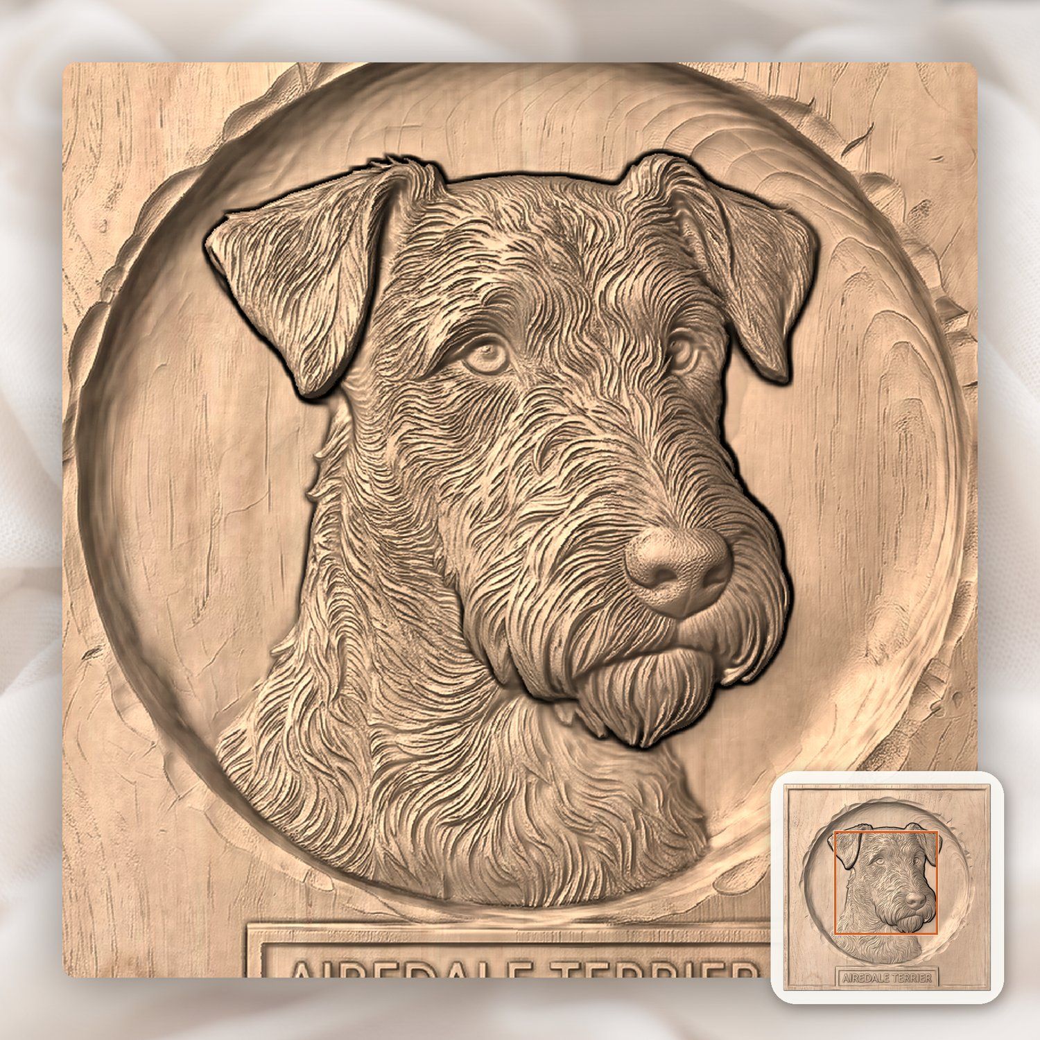 Majestic Airedale Terrier Portrait CNC Relief STL bas-relief STL — view 6