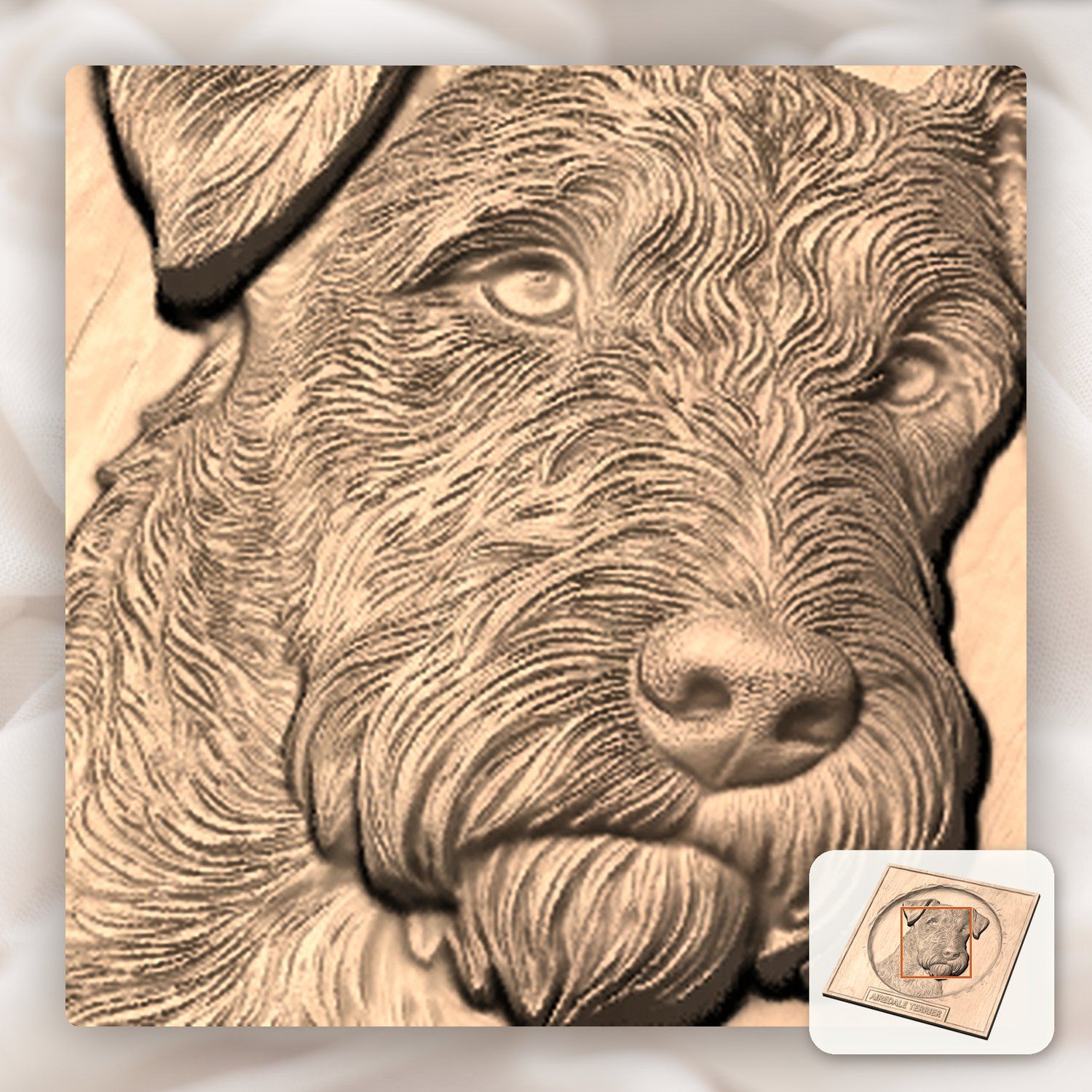 Majestic Airedale Terrier Portrait CNC Relief STL bas-relief STL — view 9