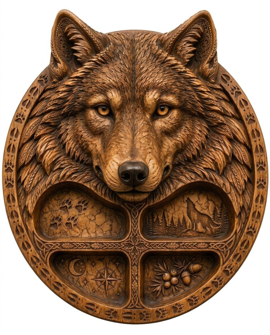 Majestic Alpha Wolf Wilderness Spirit CNC Relief STL | Wildlife Wood Carving Design | Nature Wall Art Panel | Rustic Cabin Decor Sculpture — carved bas relief STL file for CNC