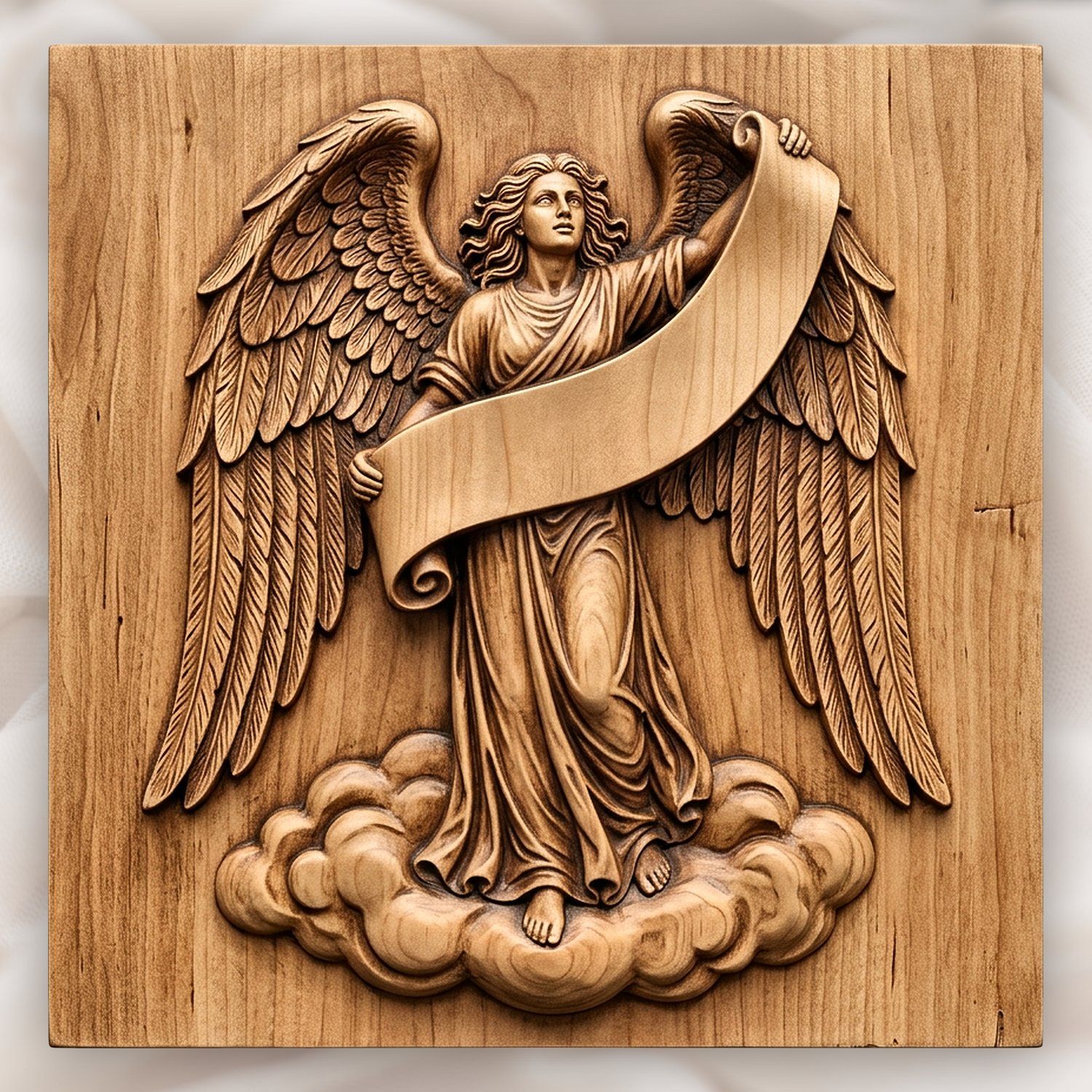 Majestic Angel with Blank Scroll Banner CNC Relief STL bas-relief STL design