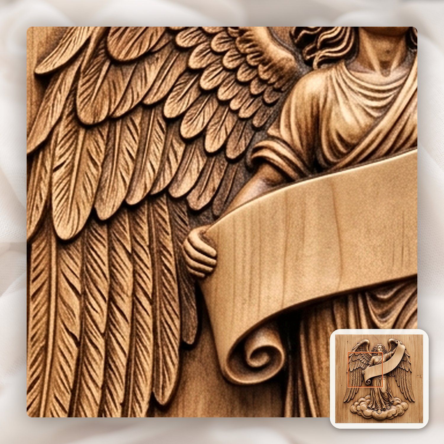 Majestic Angel with Blank Scroll Banner CNC Relief STL bas-relief STL — view 11