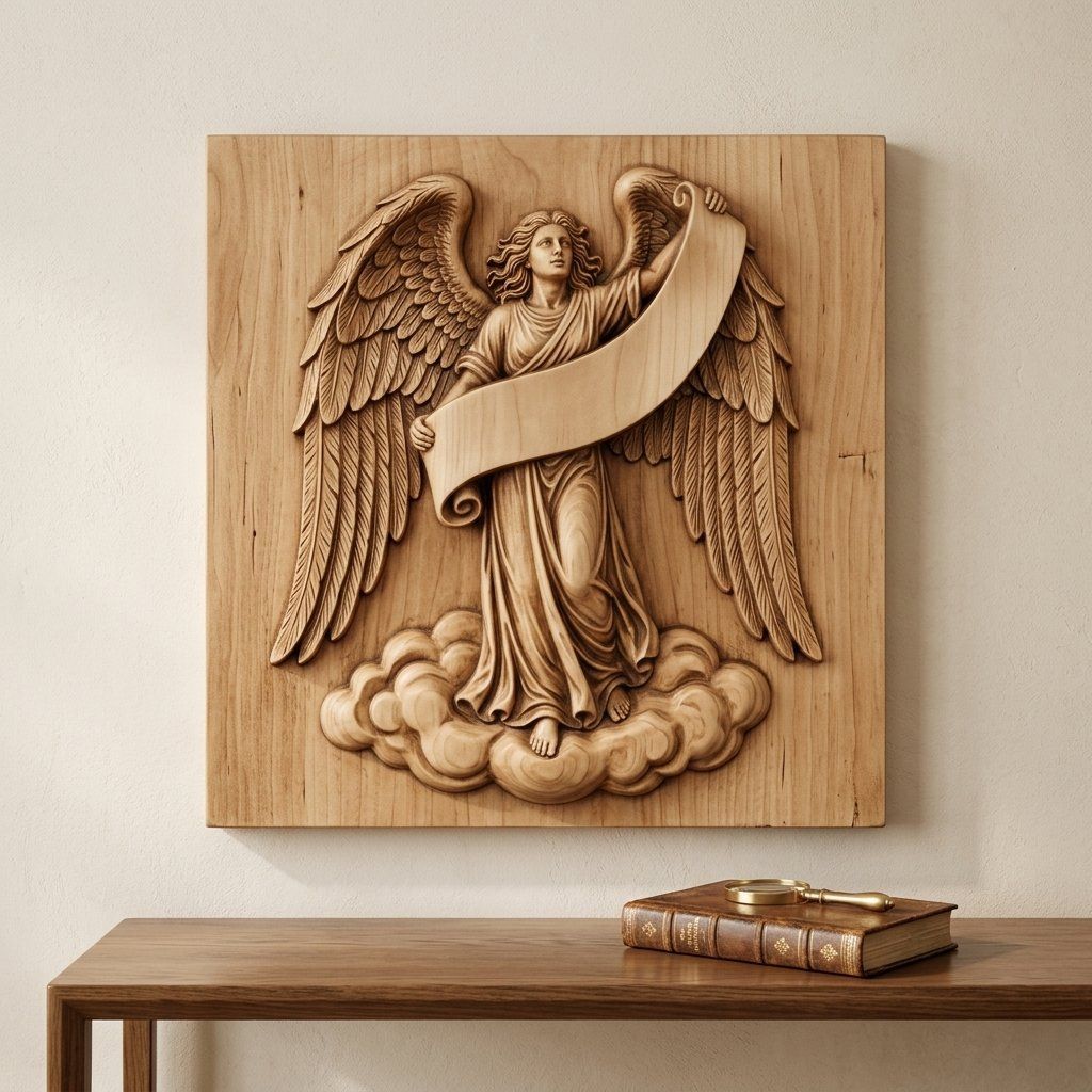 Majestic Angel with Blank Scroll Banner CNC Relief STL bas-relief STL — view 13