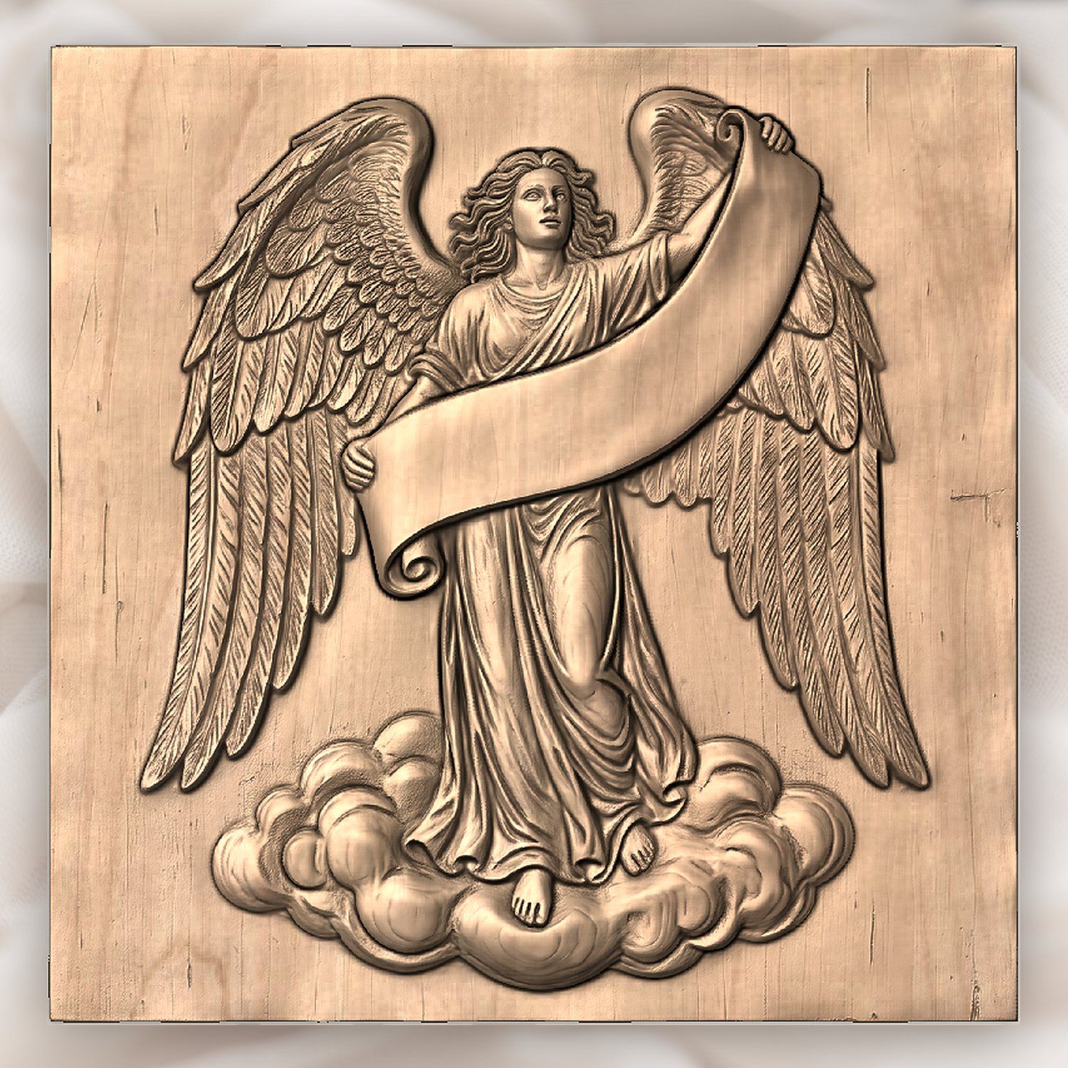 Majestic Angel with Blank Scroll Banner CNC Relief STL bas-relief STL — view 4