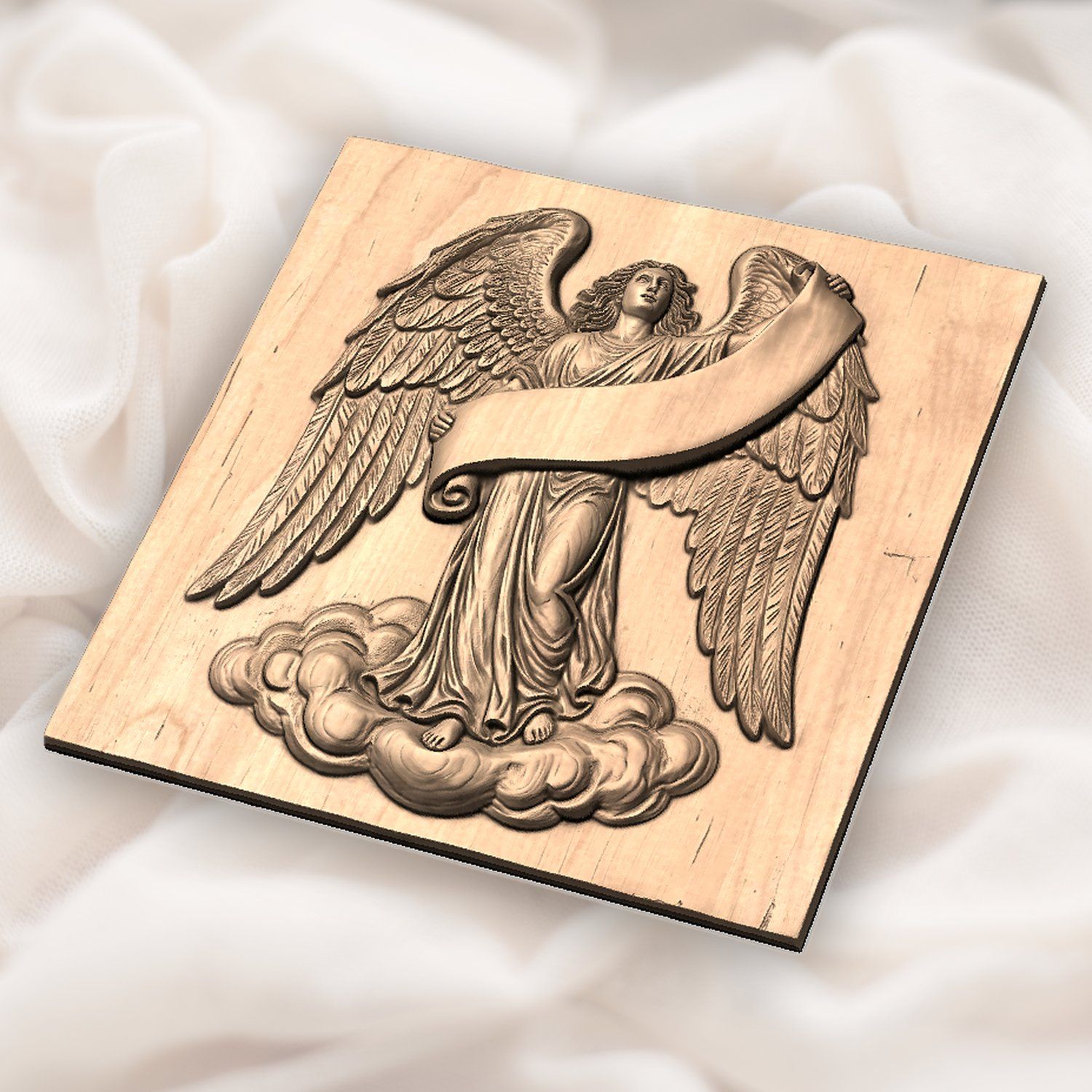 Majestic Angel with Blank Scroll Banner CNC Relief STL bas-relief STL — view 5