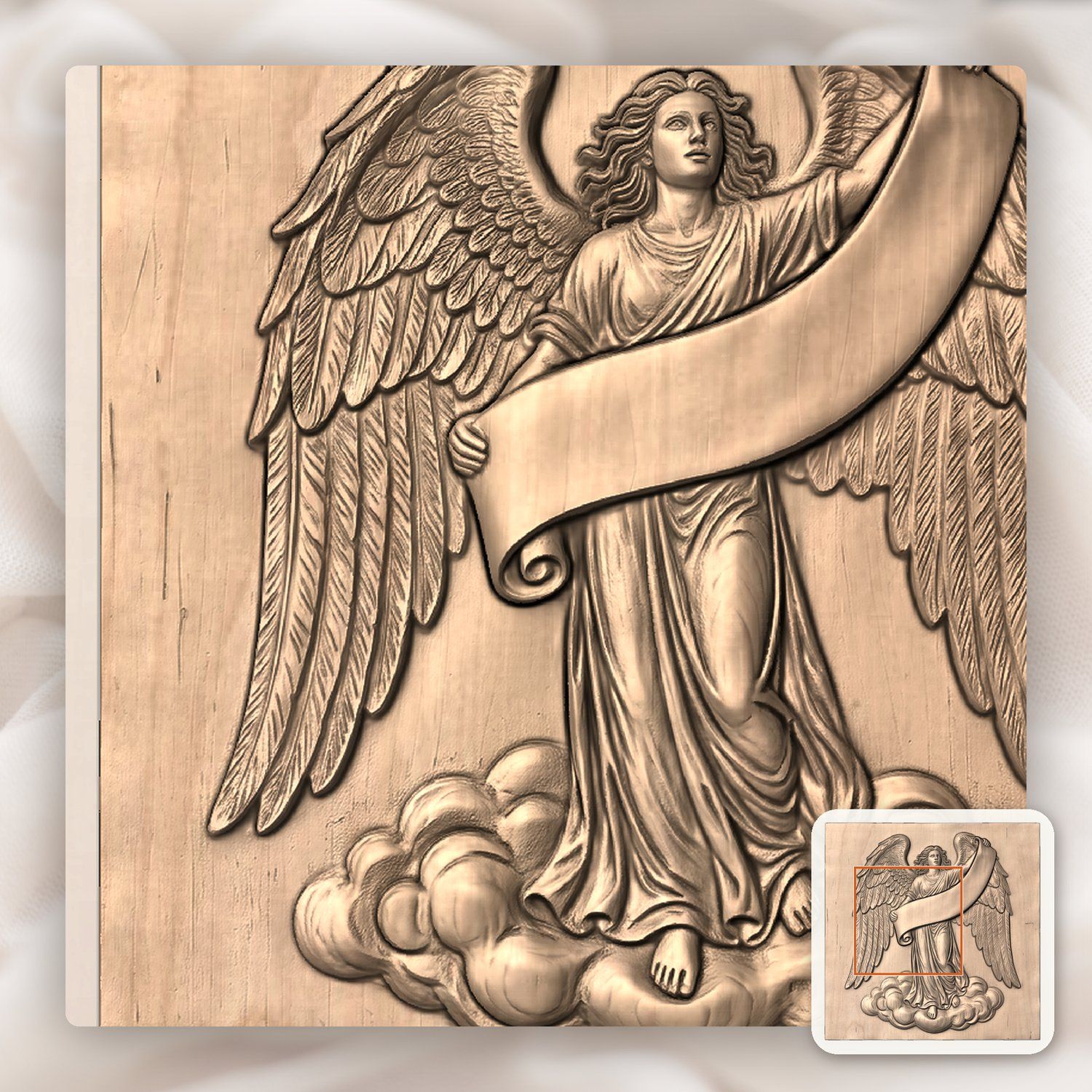 Majestic Angel with Blank Scroll Banner CNC Relief STL bas-relief STL — view 6