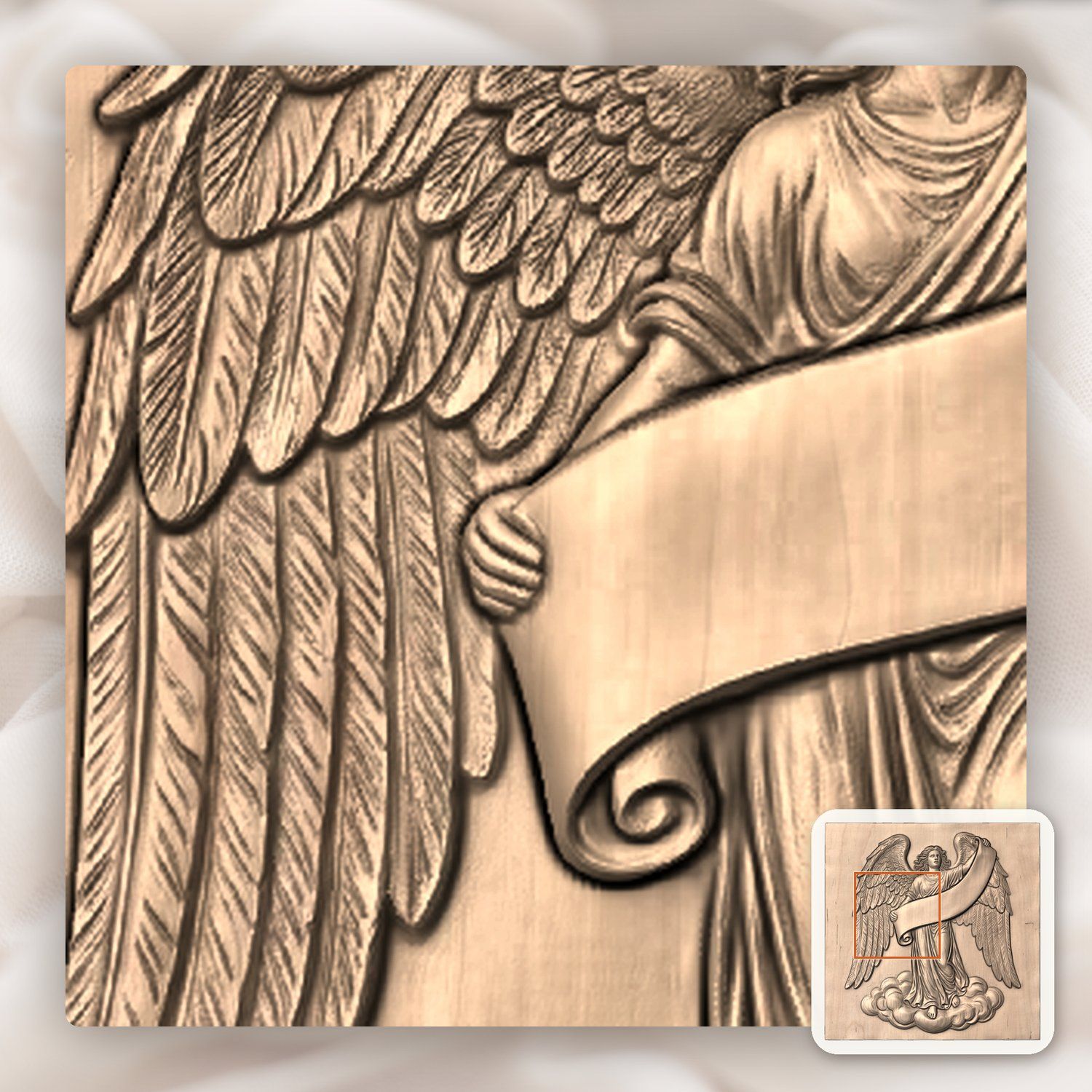 Majestic Angel with Blank Scroll Banner CNC Relief STL bas-relief STL — view 7