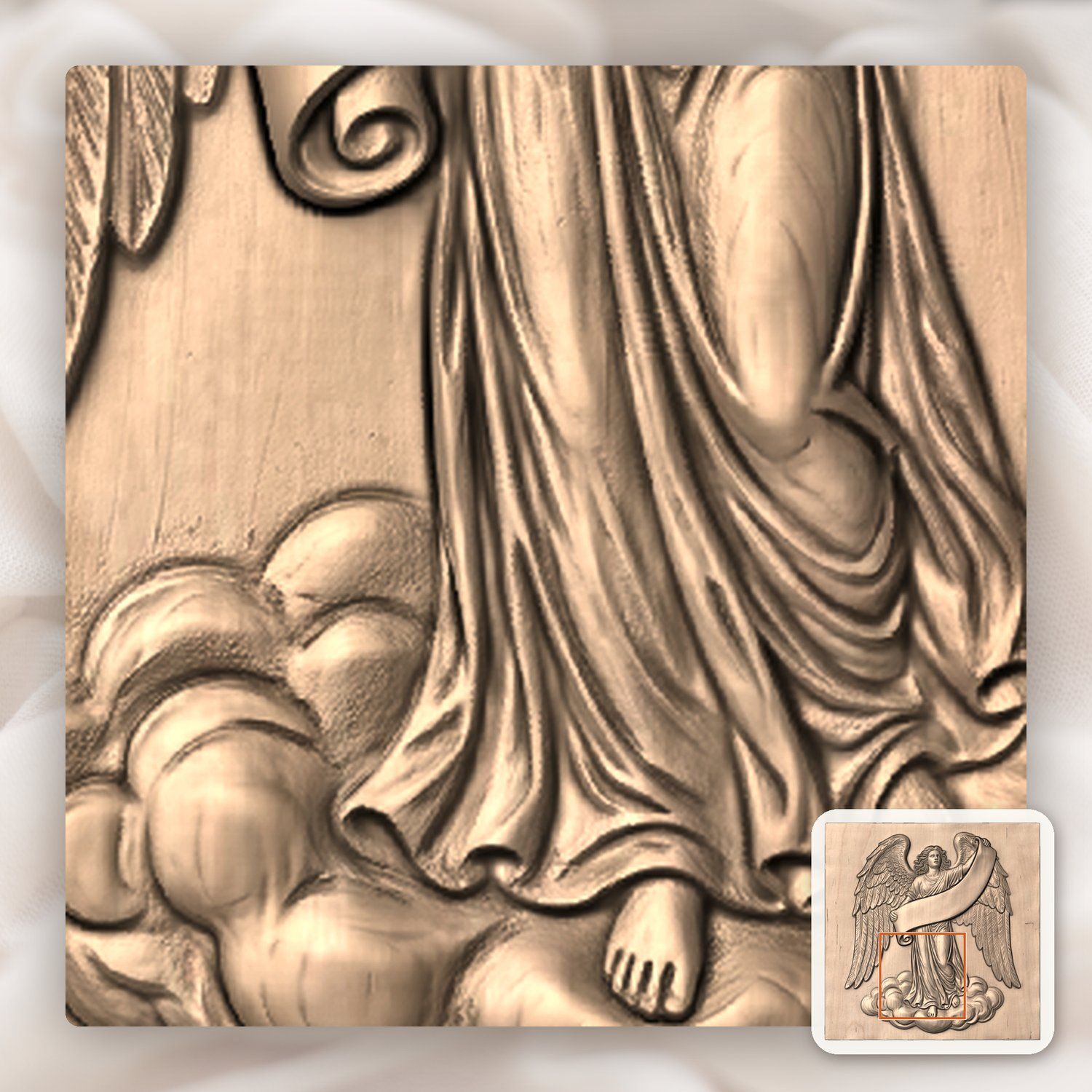 Majestic Angel with Blank Scroll Banner CNC Relief STL bas-relief STL — view 8