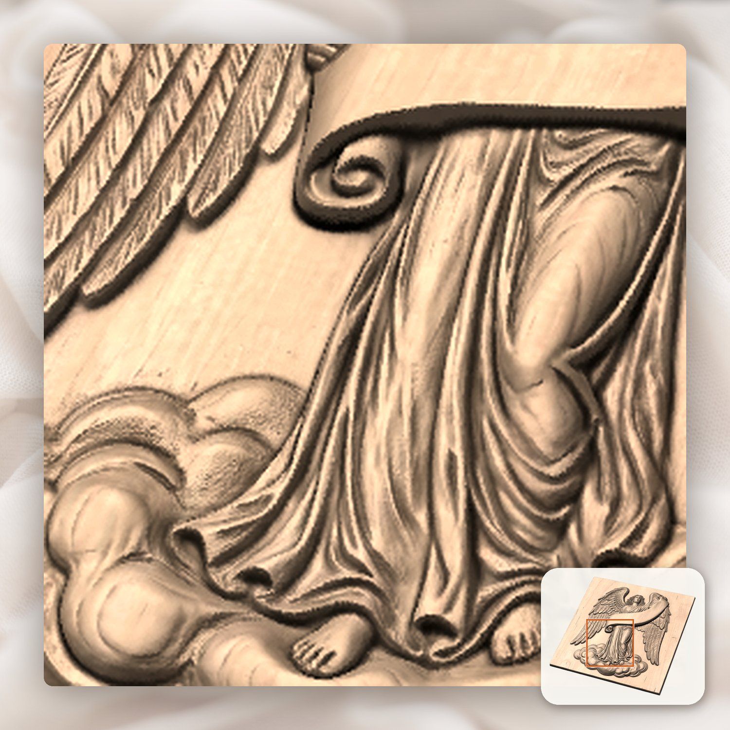 Majestic Angel with Blank Scroll Banner CNC Relief STL bas-relief STL — view 9