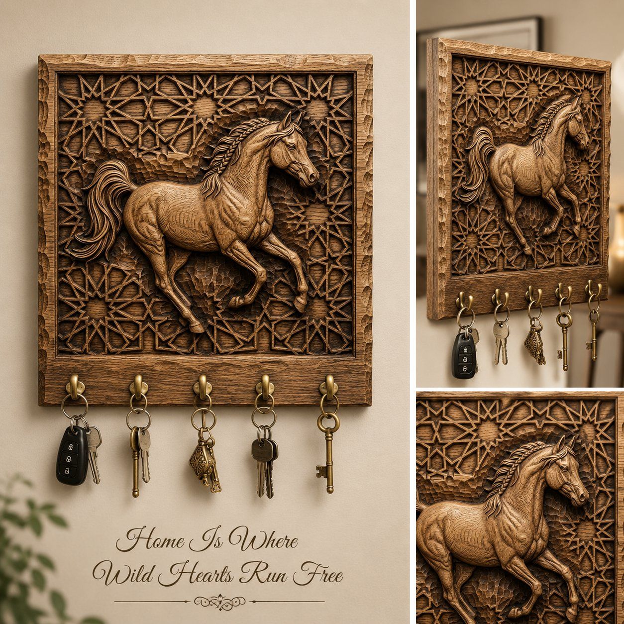 Majestic Arabian Horse Running Geometric Pattern CNC Relief STL bas-relief STL — view 10