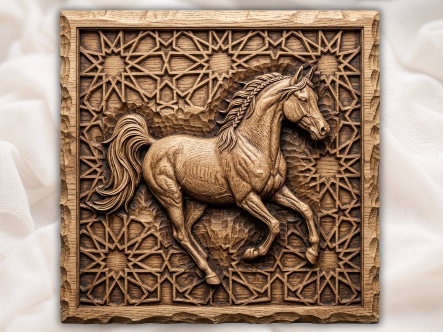 Majestic Arabian Horse Running Geometric Pattern CNC Relief STL bas-relief STL — view 2
