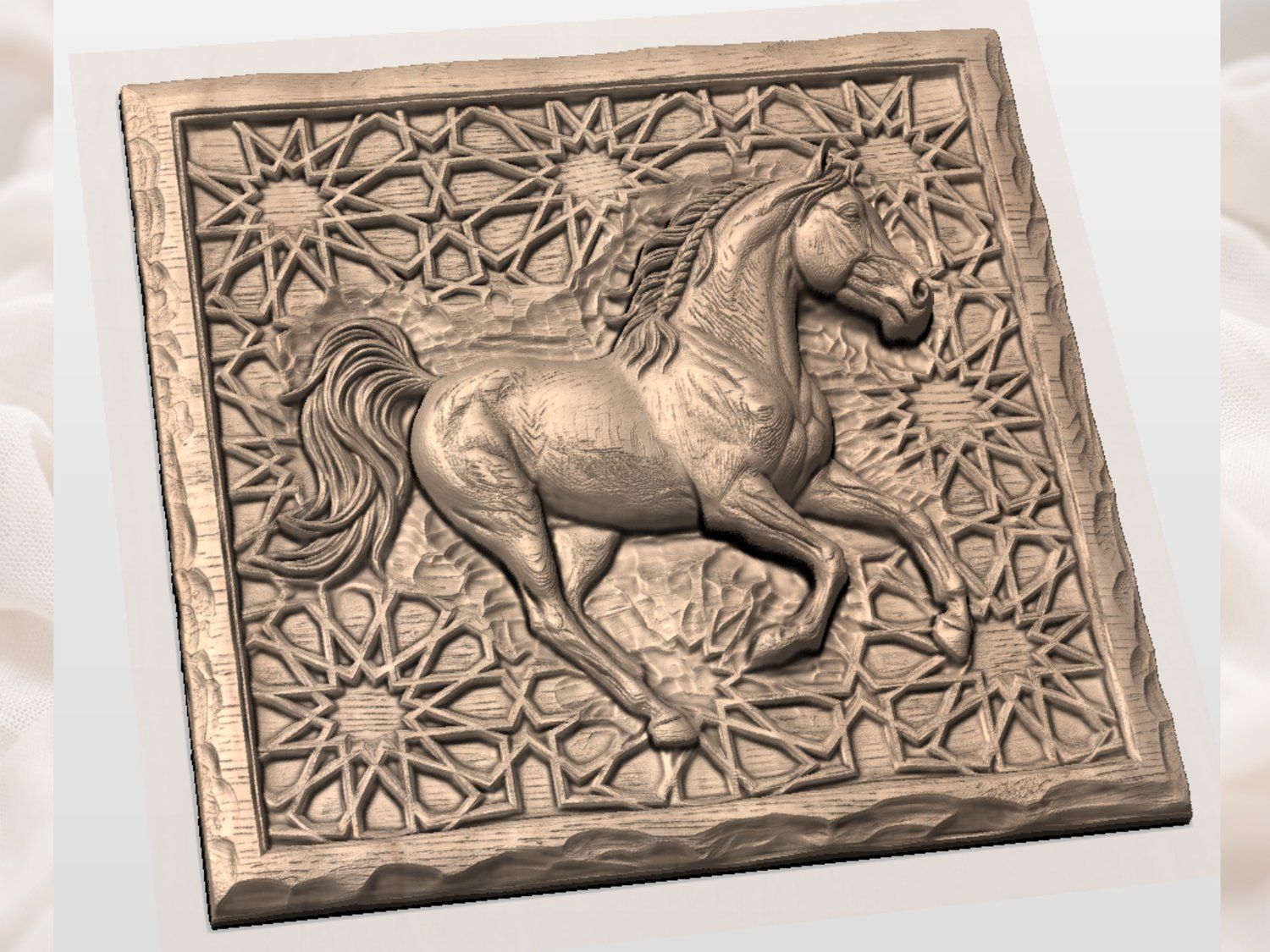 Majestic Arabian Horse Running Geometric Pattern CNC Relief STL bas-relief STL — view 3
