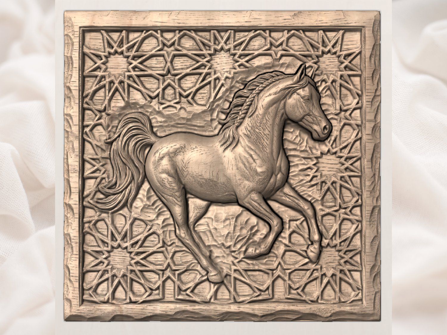 Majestic Arabian Horse Running Geometric Pattern CNC Relief STL bas-relief STL — view 4