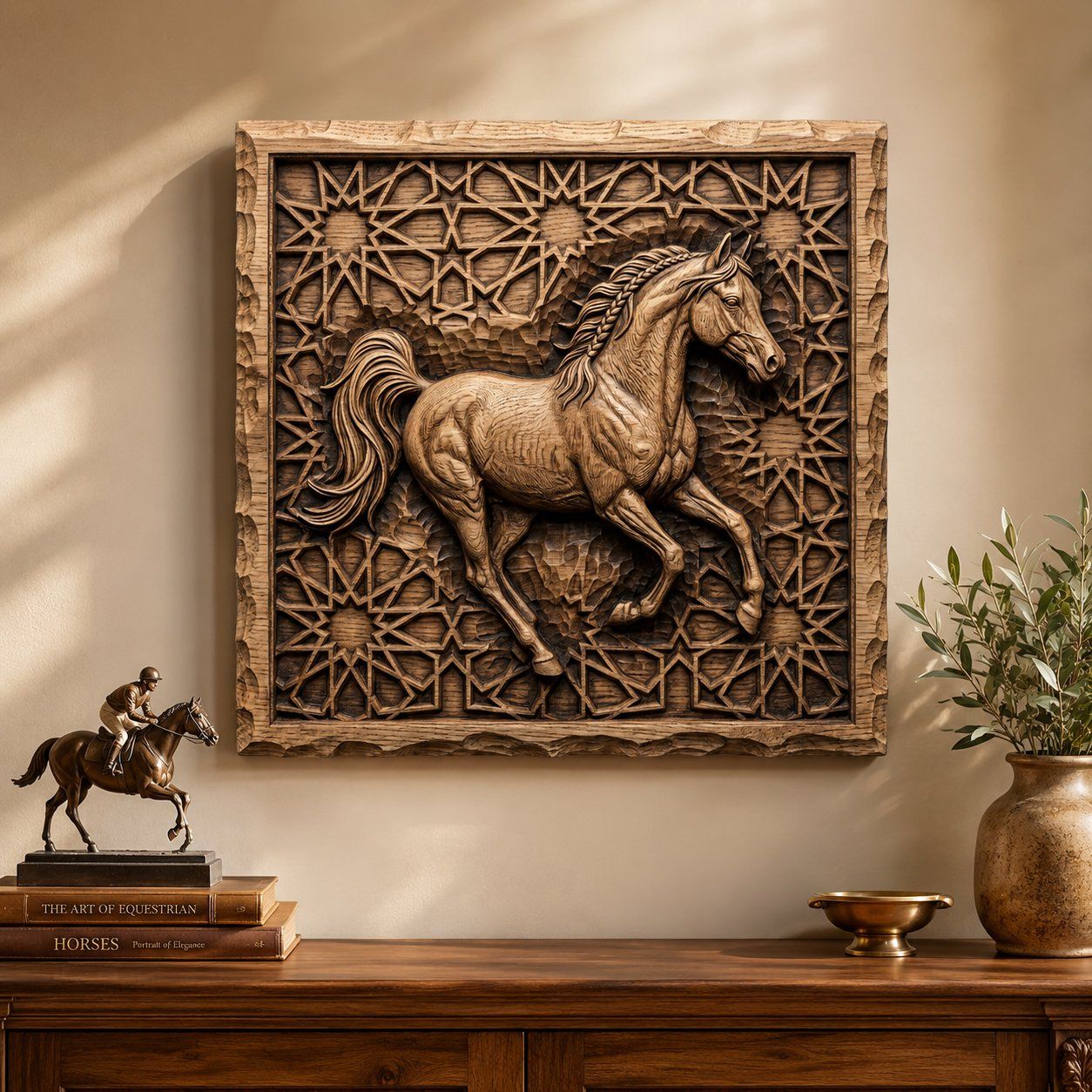 Majestic Arabian Horse Running Geometric Pattern CNC Relief STL bas-relief STL — view 6