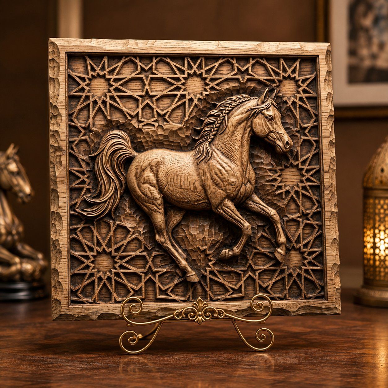 Majestic Arabian Horse Running Geometric Pattern CNC Relief STL bas-relief STL — view 7
