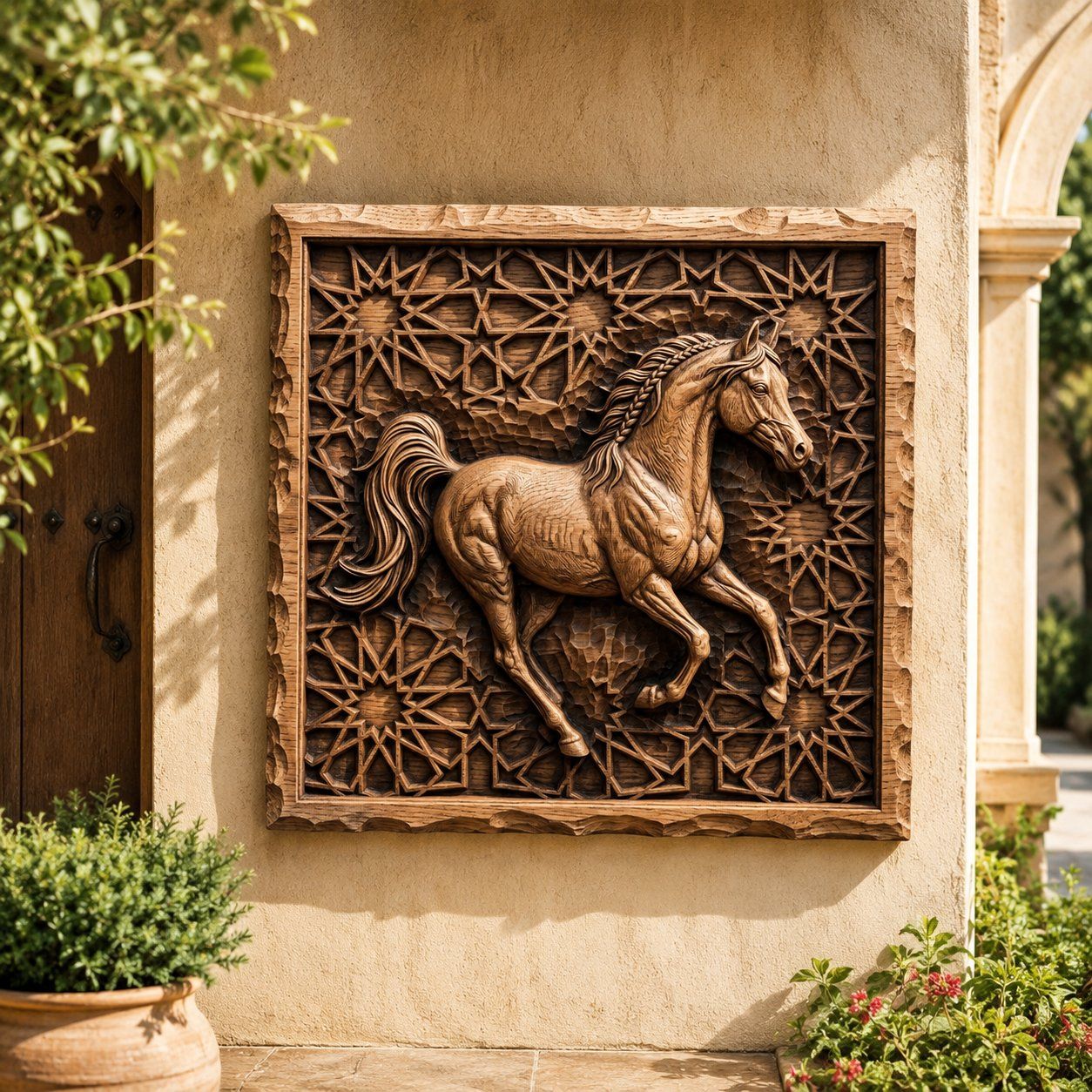 Majestic Arabian Horse Running Geometric Pattern CNC Relief STL bas-relief STL — view 8
