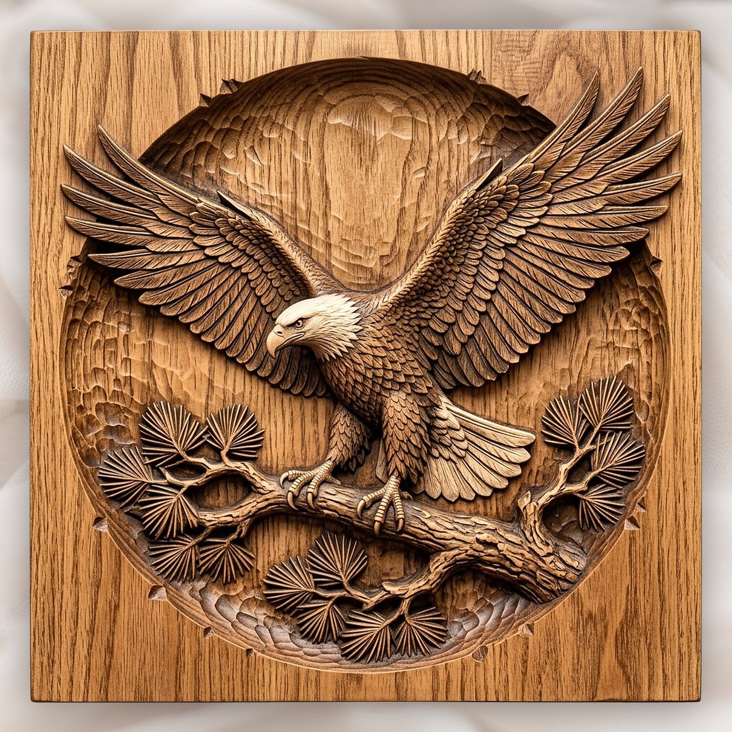 Majestic Bald Eagle on Pine Branch CNC Relief STL bas-relief STL design