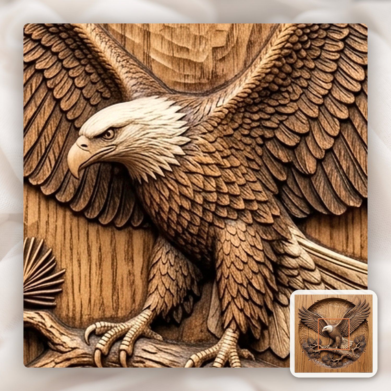 Majestic Bald Eagle on Pine Branch CNC Relief STL bas-relief STL — view 12