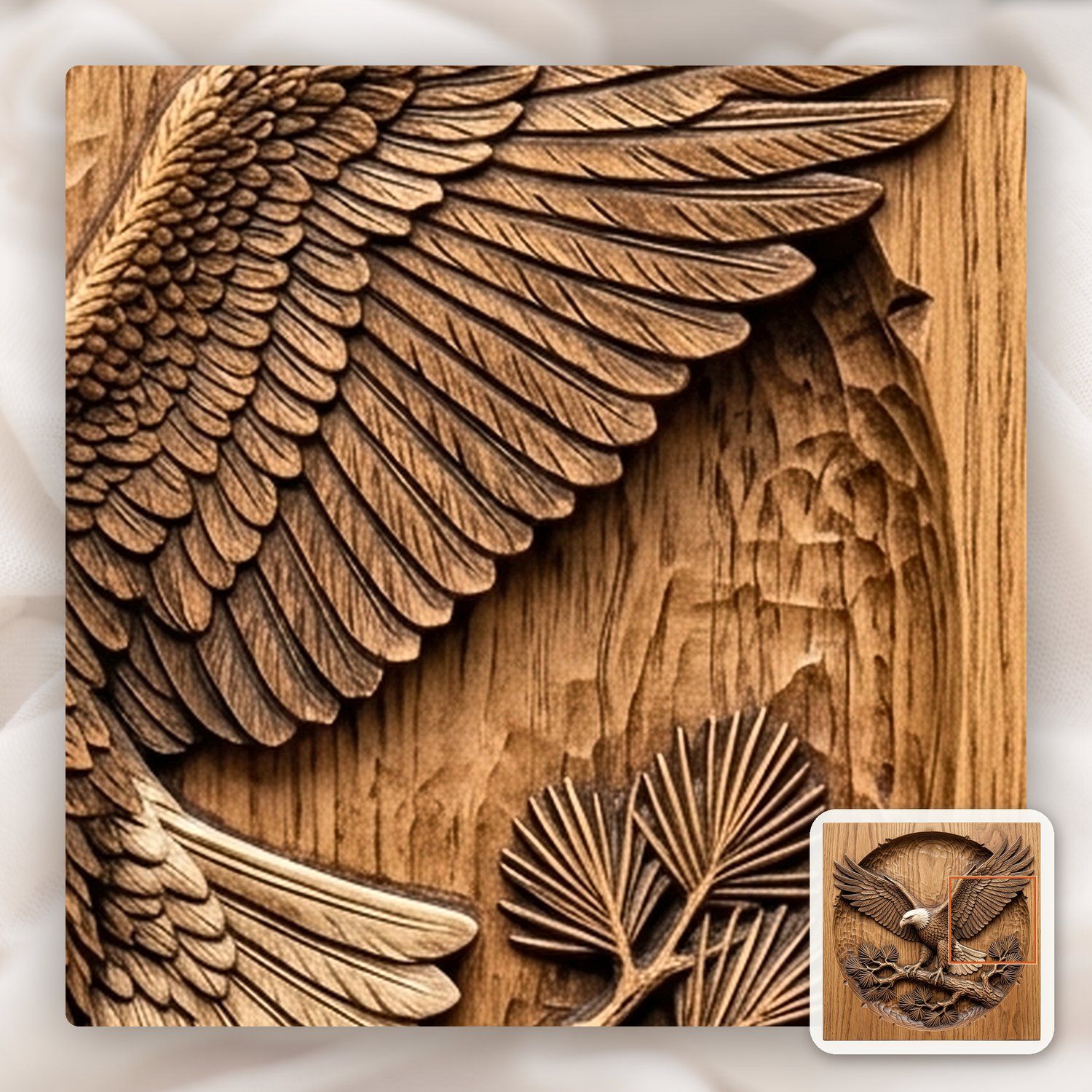 Majestic Bald Eagle on Pine Branch CNC Relief STL bas-relief STL — view 13
