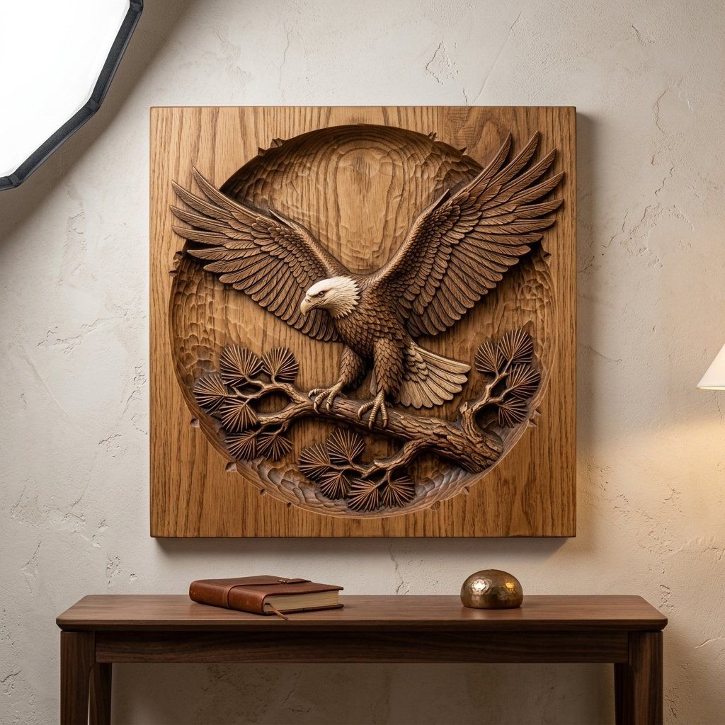 Majestic Bald Eagle on Pine Branch CNC Relief STL bas-relief STL — view 14