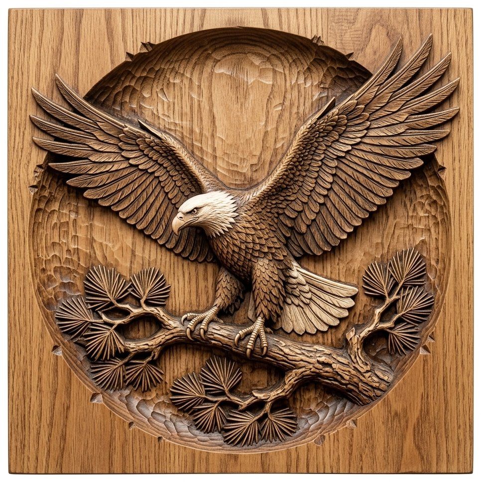 Majestic Bald Eagle on Pine Branch CNC Relief STL bas-relief STL — view 11