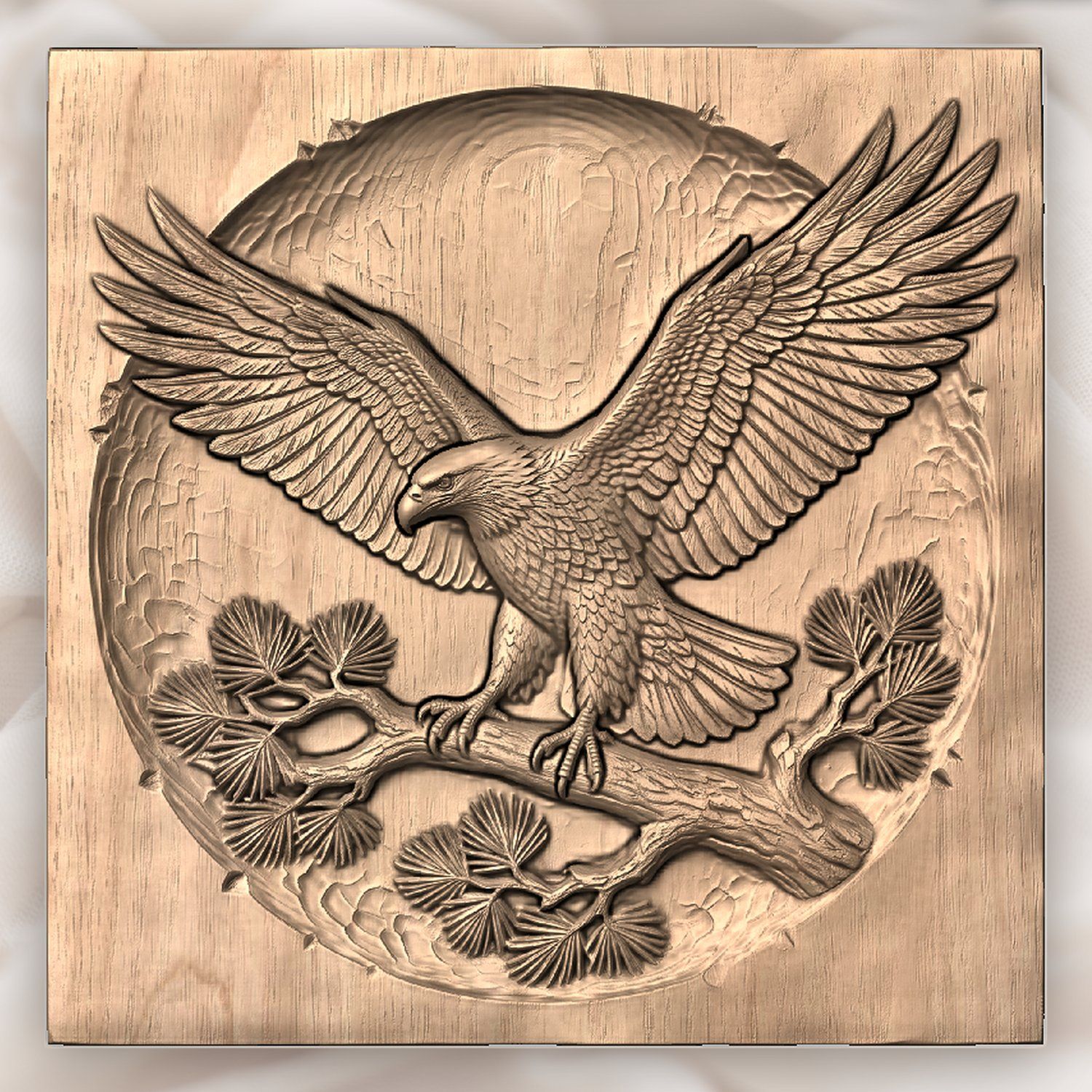 Majestic Bald Eagle on Pine Branch CNC Relief STL bas-relief STL — view 4