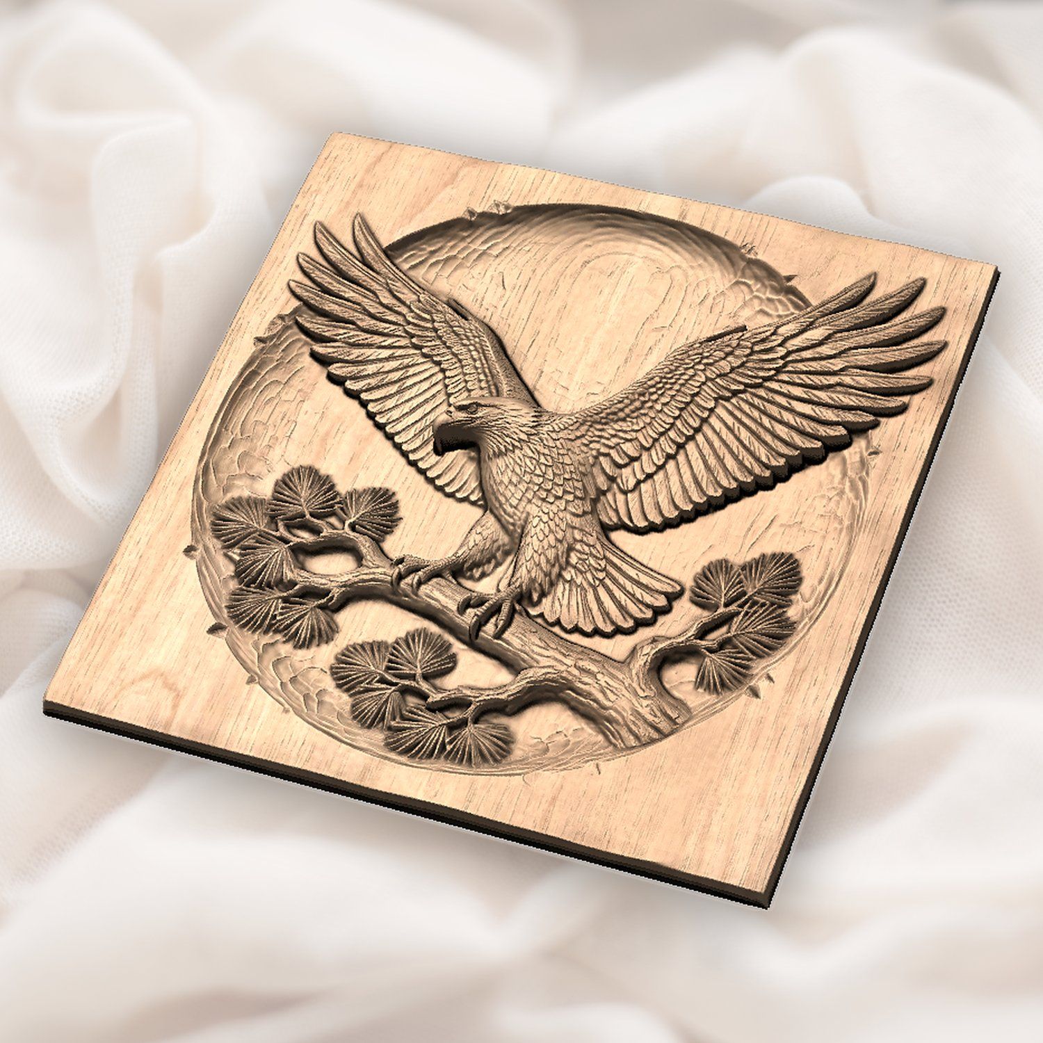 Majestic Bald Eagle on Pine Branch CNC Relief STL bas-relief STL — view 5