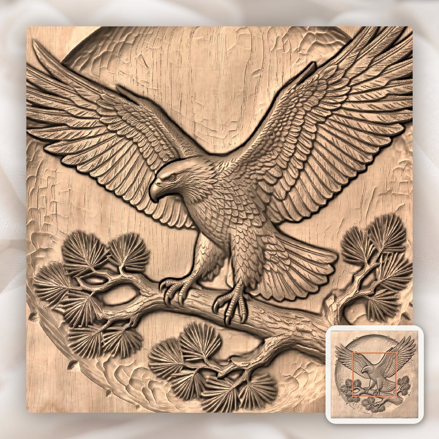 Majestic Bald Eagle on Pine Branch CNC Relief STL bas-relief STL — view 6