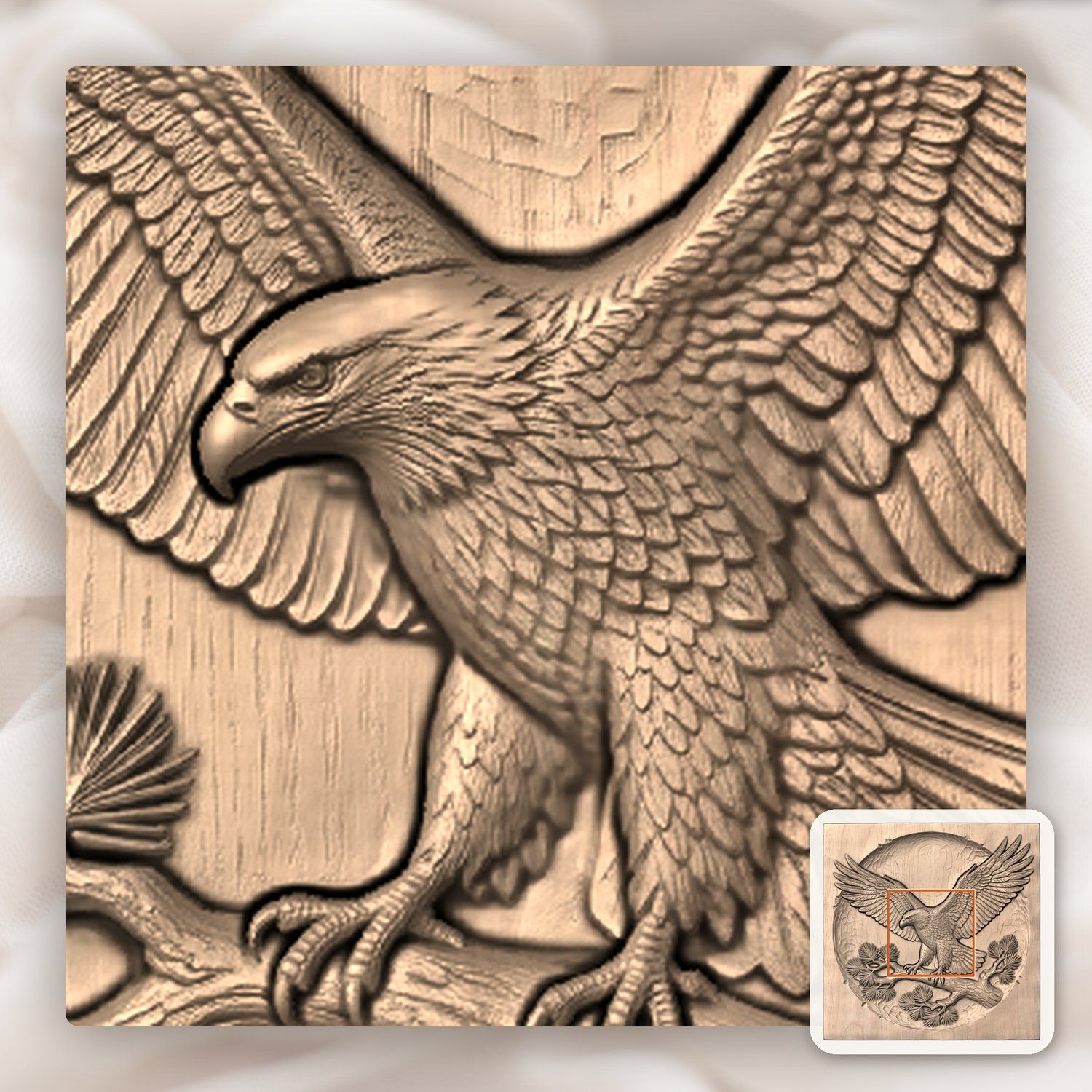 Majestic Bald Eagle on Pine Branch CNC Relief STL bas-relief STL — view 7