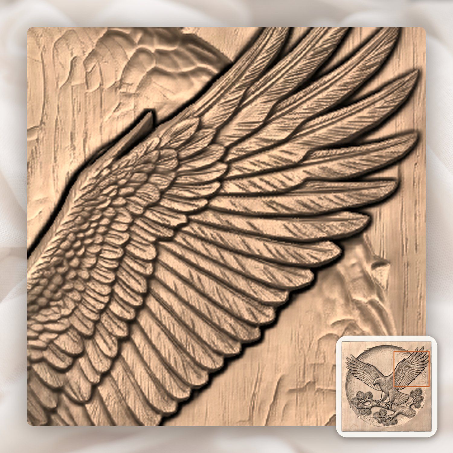 Majestic Bald Eagle on Pine Branch CNC Relief STL bas-relief STL — view 8