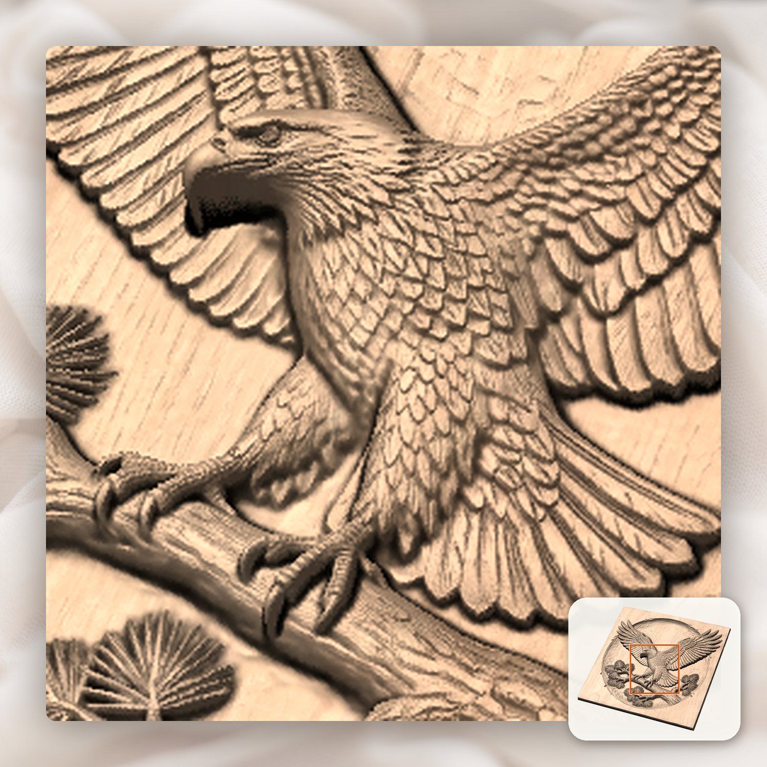 Majestic Bald Eagle on Pine Branch CNC Relief STL bas-relief STL — view 9