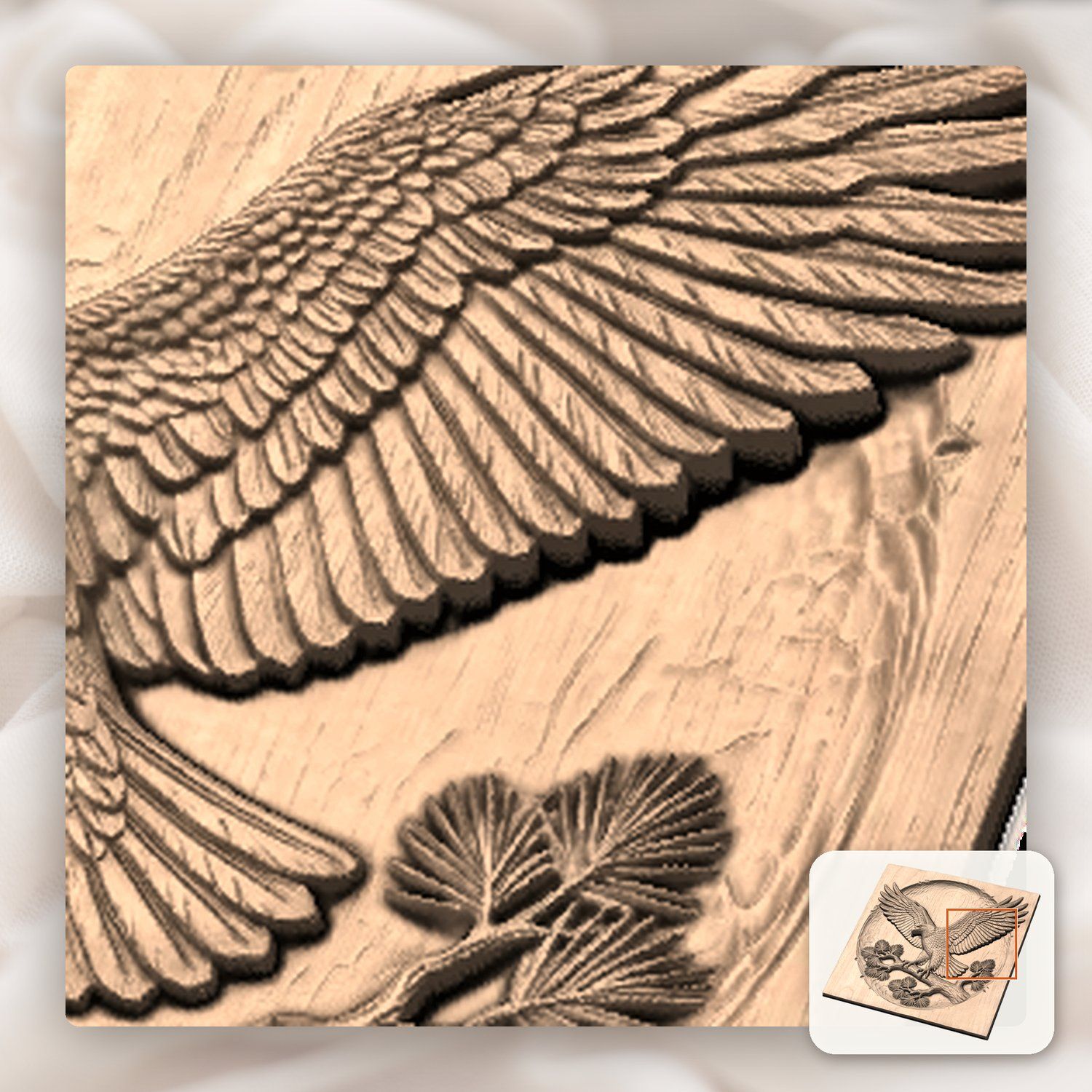 Majestic Bald Eagle on Pine Branch CNC Relief STL bas-relief STL — view 10