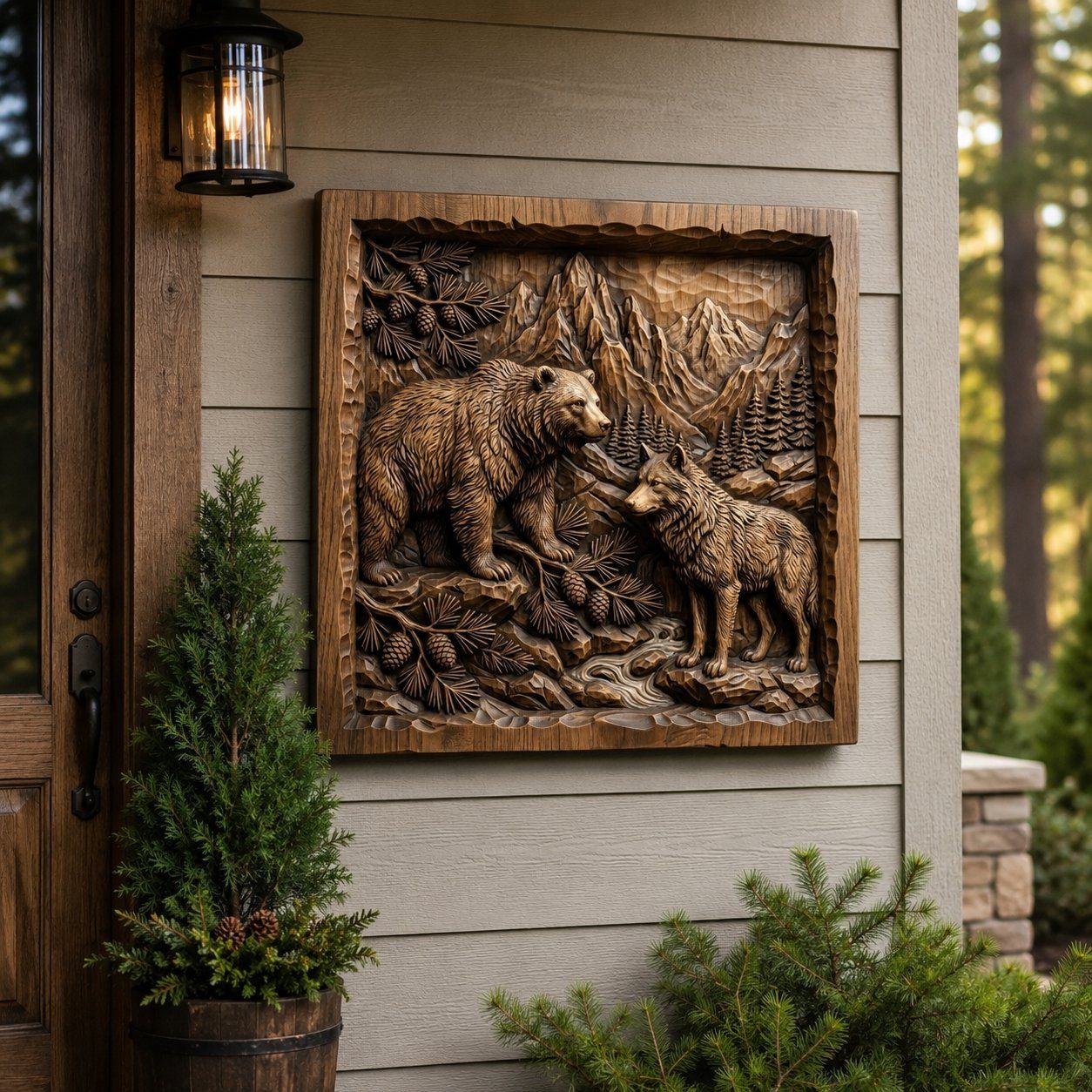 Majestic Bear and Wolf Mountain Wilderness CNC Relief STL bas-relief STL — view 7