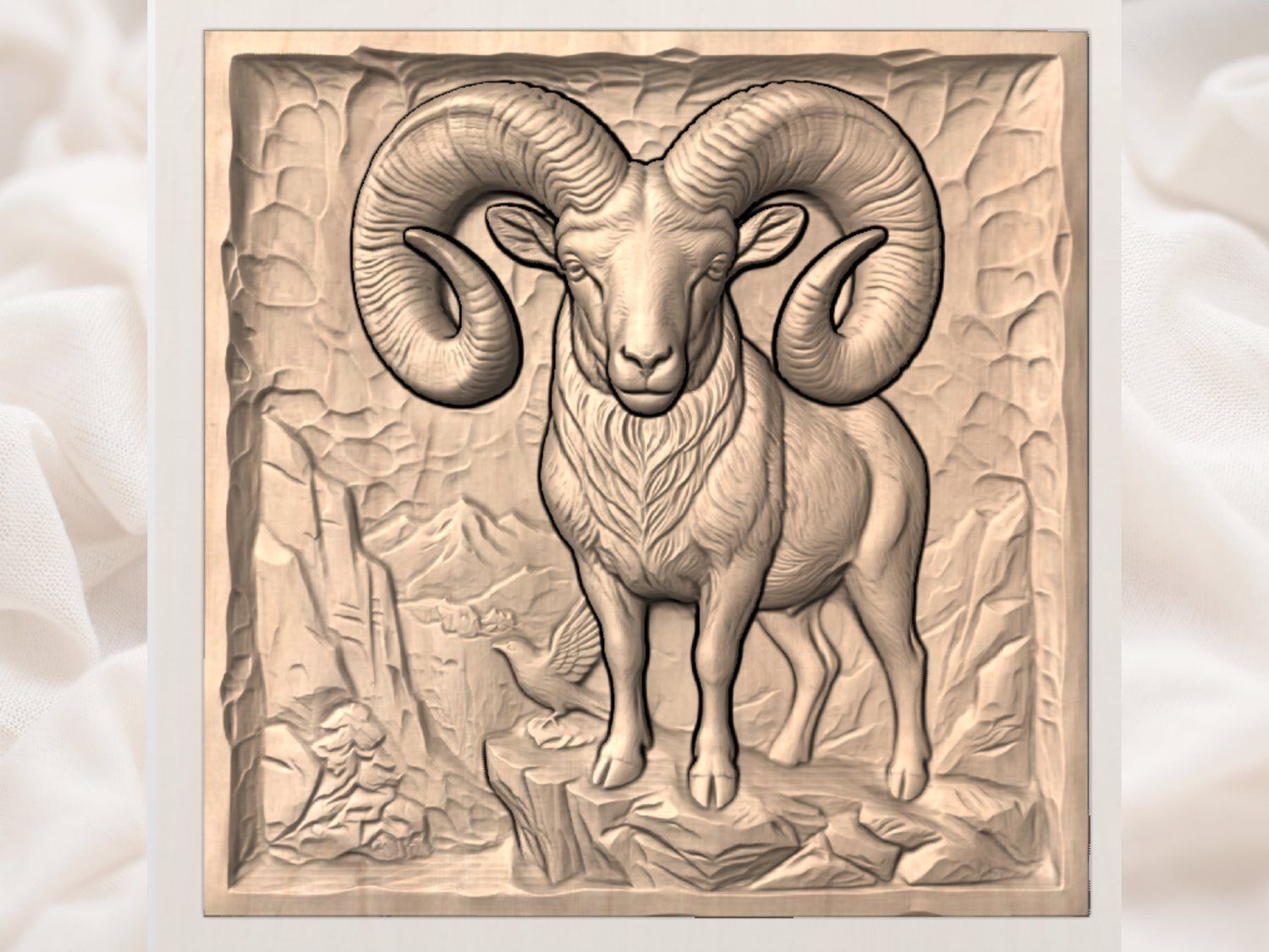 Majestic Bighorn Ram CNC Relief STL bas-relief STL — view 3
