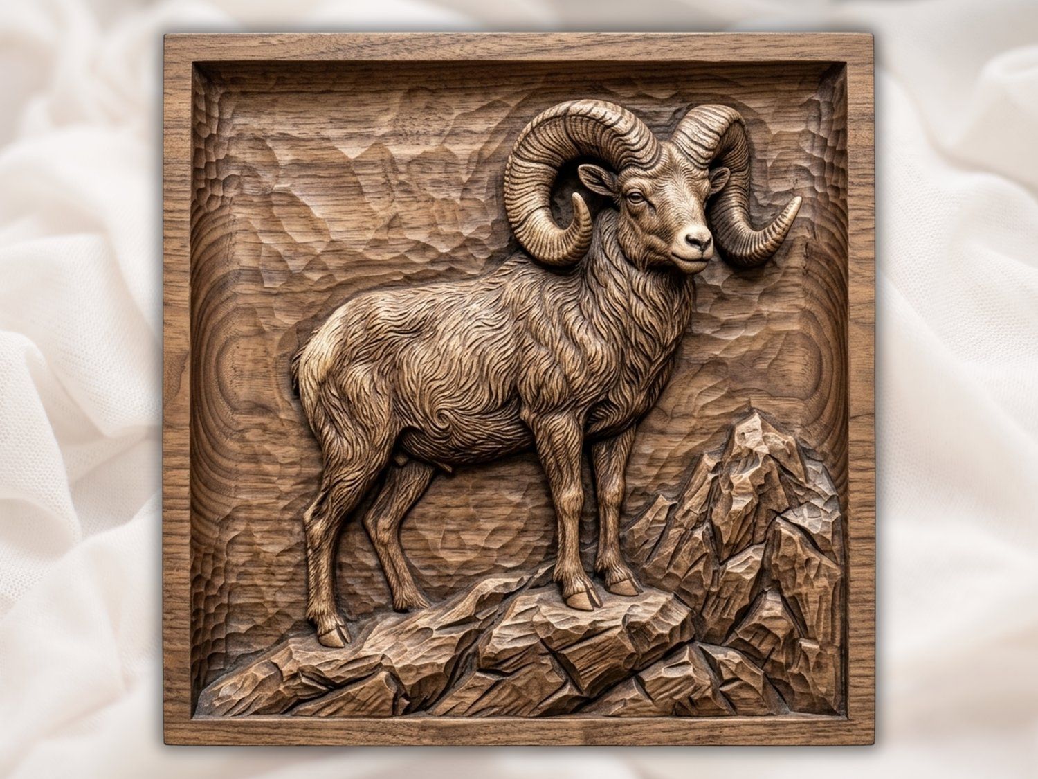 Majestic Bighorn Ram Mountain Peak CNC Relief STL bas-relief STL — view 2