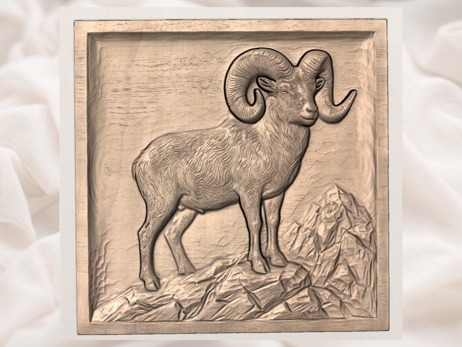 Majestic Bighorn Ram Mountain Peak CNC Relief STL bas-relief STL — view 3