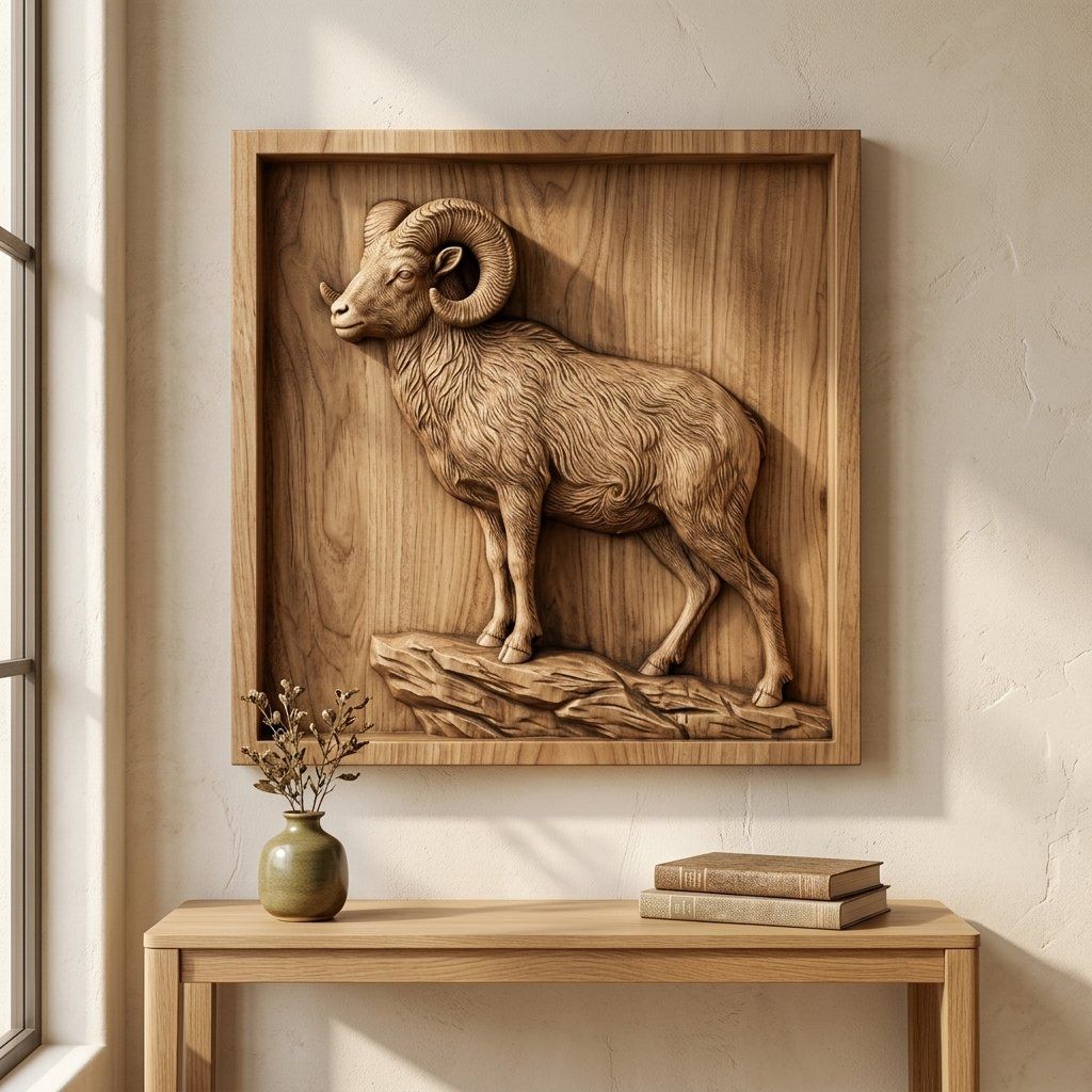 Majestic Bighorn Ram Mountain Scene CNC Relief STL bas-relief STL — view 12