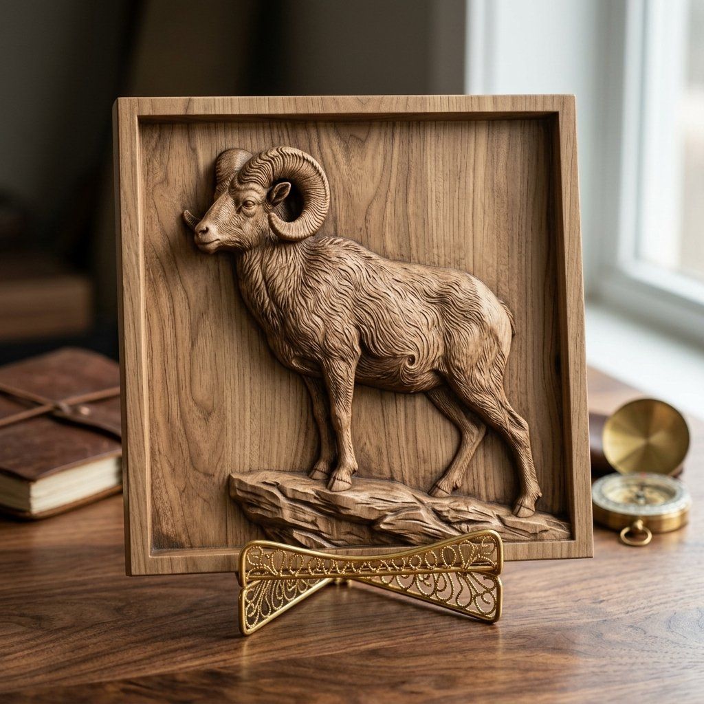 Majestic Bighorn Ram Mountain Scene CNC Relief STL bas-relief STL — view 13