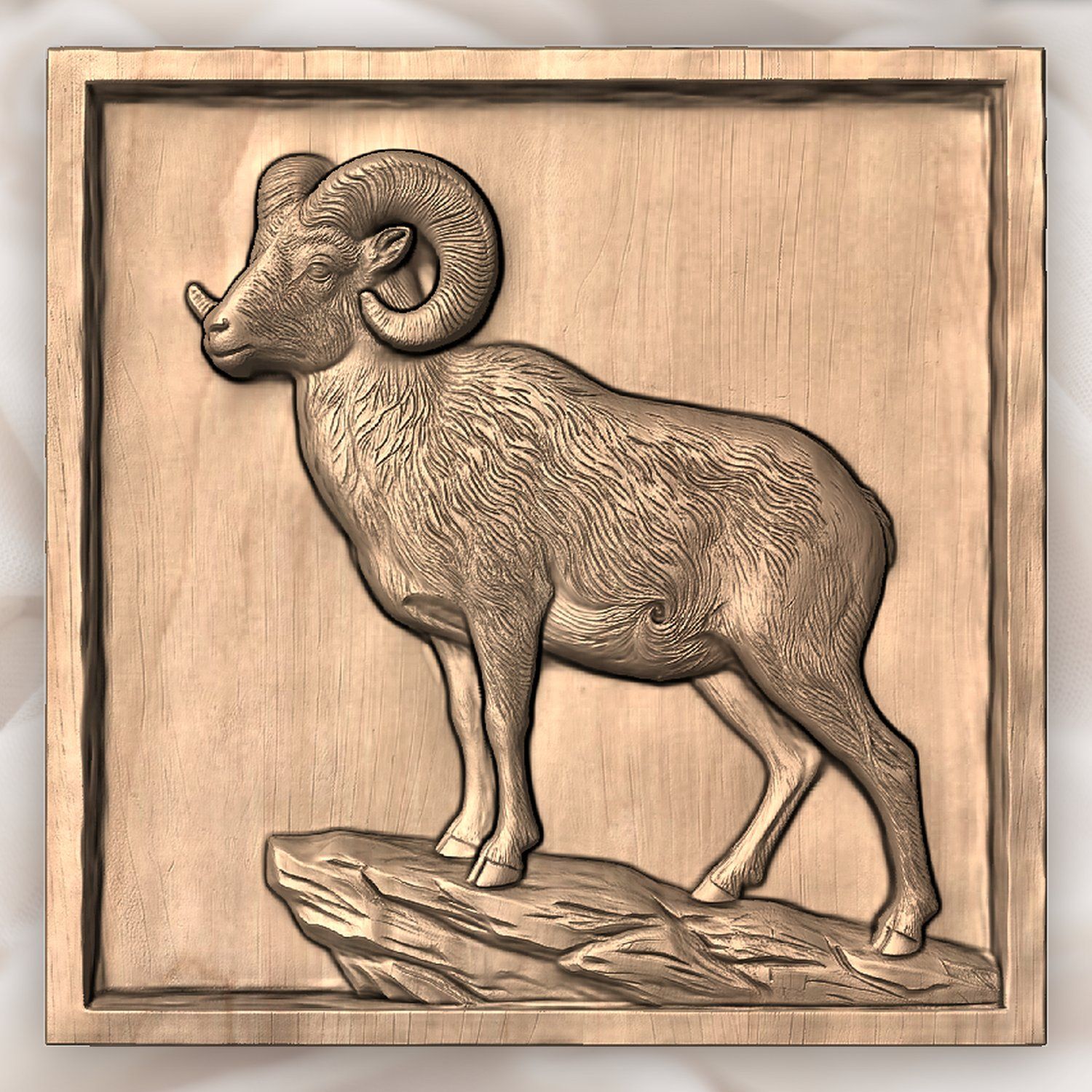 Majestic Bighorn Ram Mountain Scene CNC Relief STL bas-relief STL — view 3