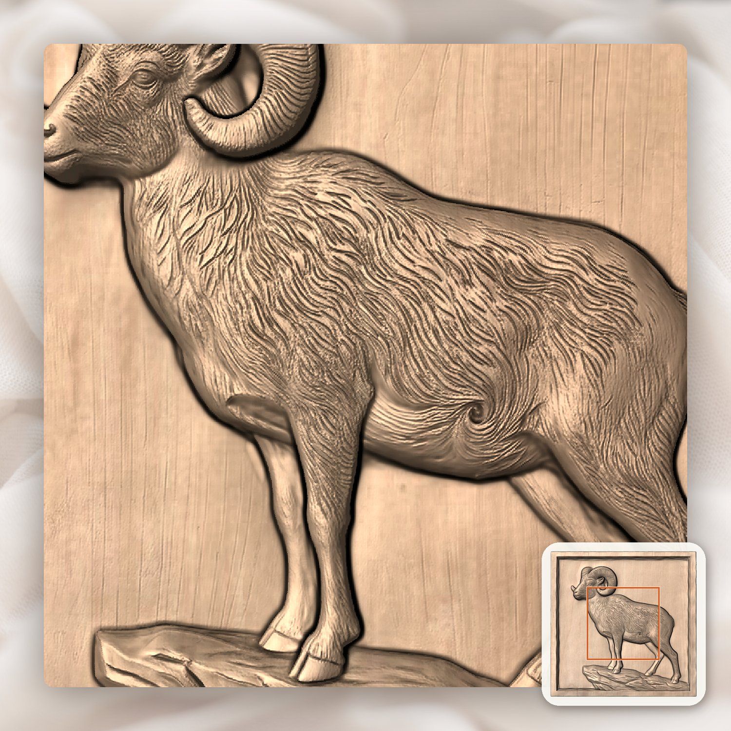 Majestic Bighorn Ram Mountain Scene CNC Relief STL bas-relief STL — view 5