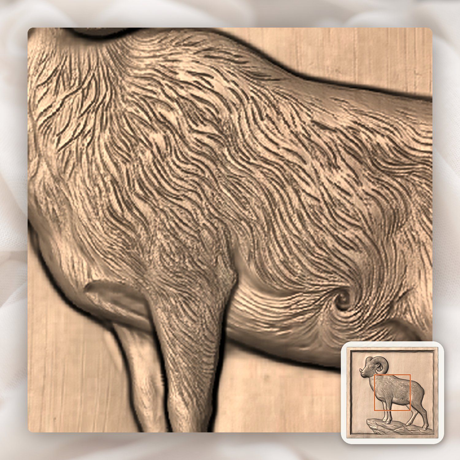 Majestic Bighorn Ram Mountain Scene CNC Relief STL bas-relief STL — view 6