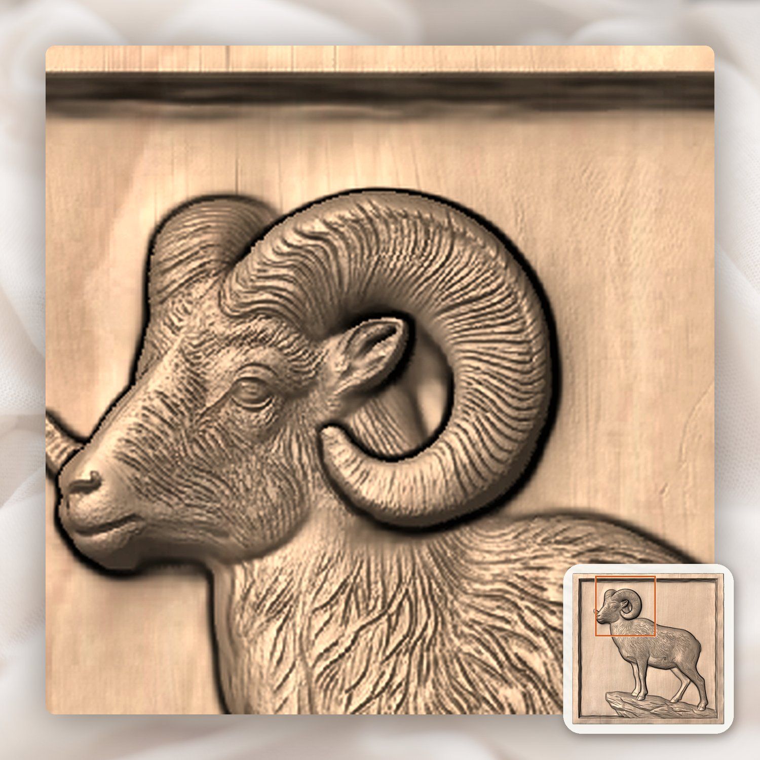 Majestic Bighorn Ram Mountain Scene CNC Relief STL bas-relief STL — view 7