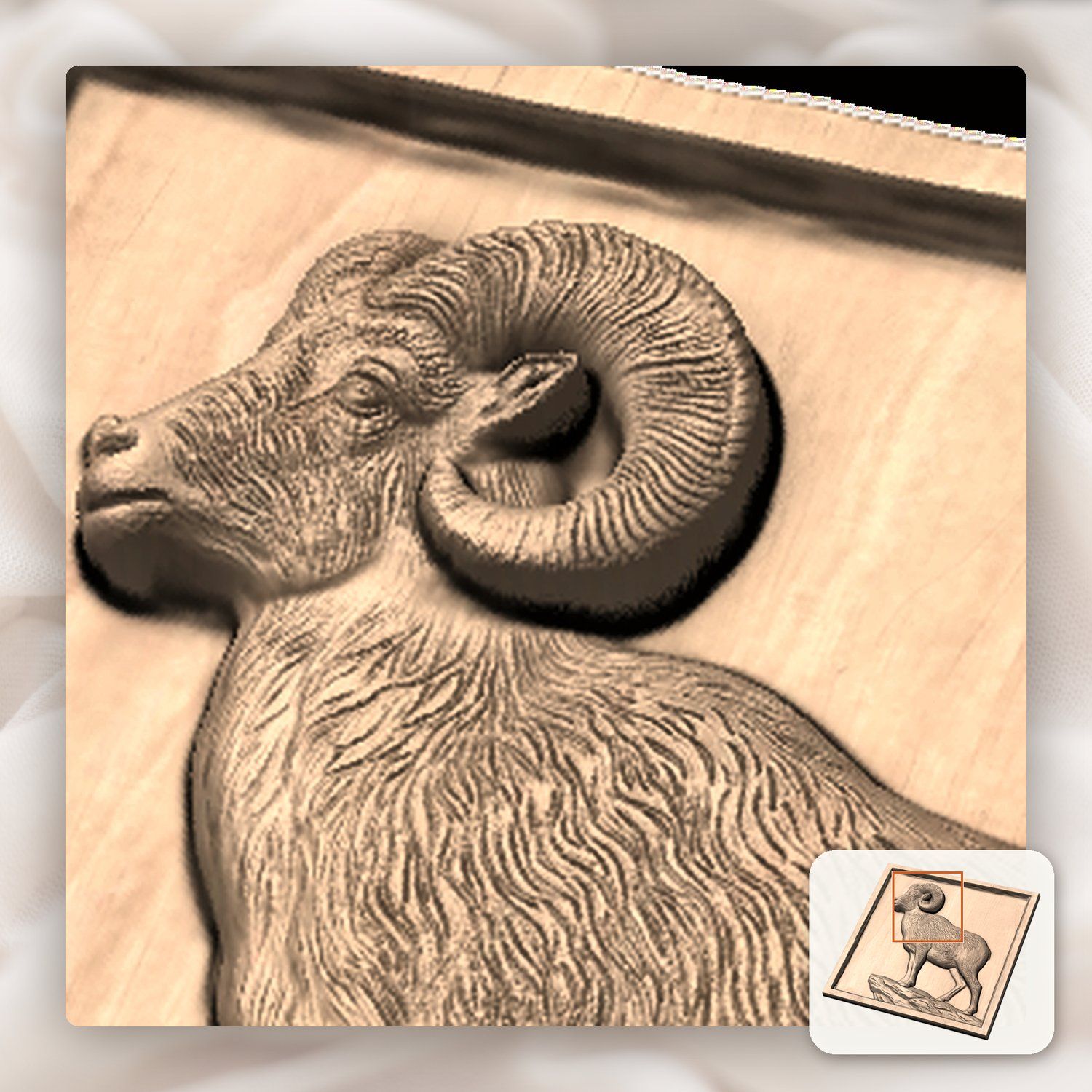 Majestic Bighorn Ram Mountain Scene CNC Relief STL bas-relief STL — view 9