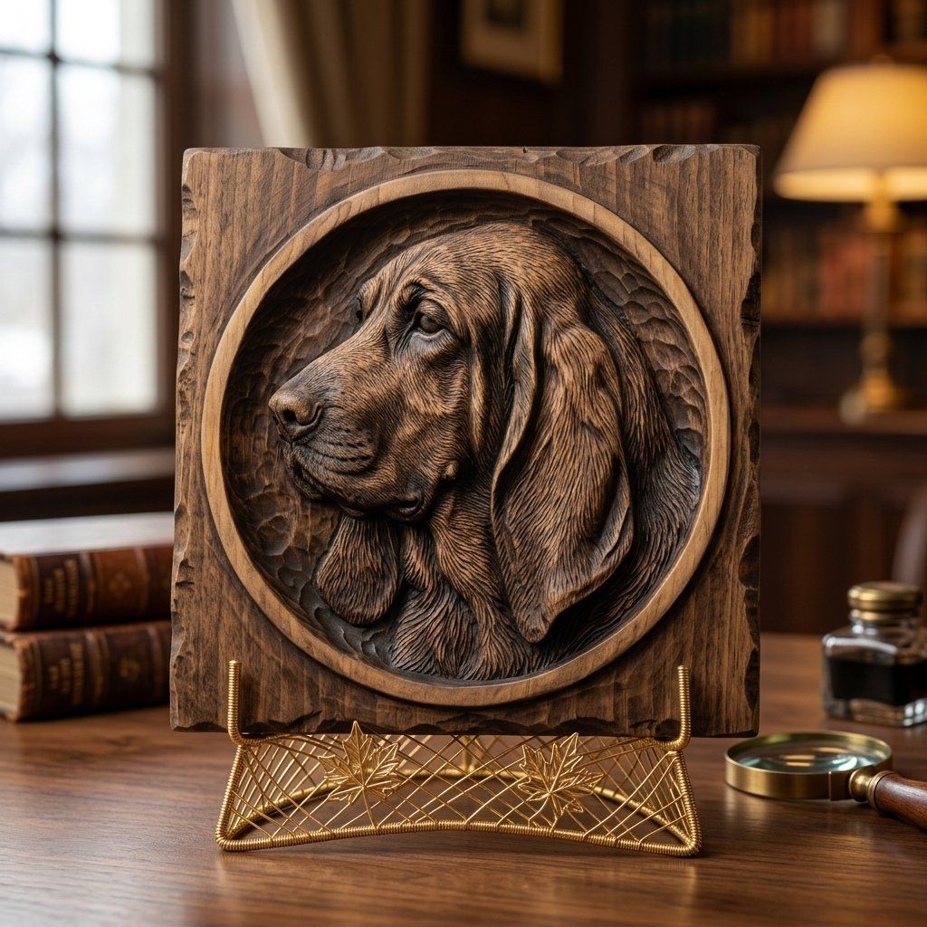 Majestic Bloodhound Portrait Wood Carving CNC Relief STL bas-relief STL — view 3