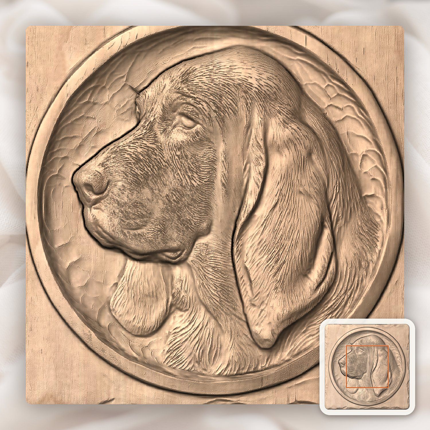 Majestic Bloodhound Portrait Wood Carving CNC Relief STL bas-relief STL — view 6