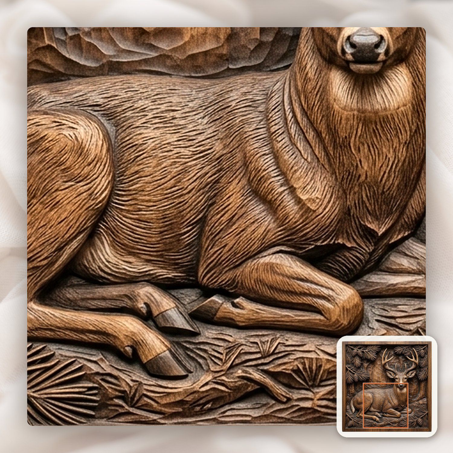Majestic Buck Deer Bedded in Pine Forest CNC Relief STL bas-relief STL — view 12